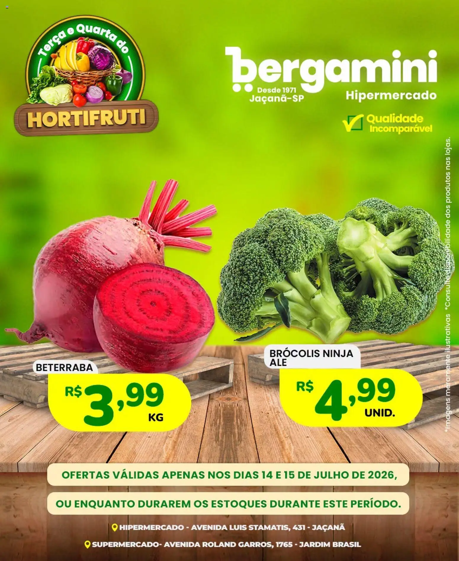 Supermercado Bergamini Folheto - válido de 14/07/2026 | Página: 3 | Produtos: Beterraba, Brócolis