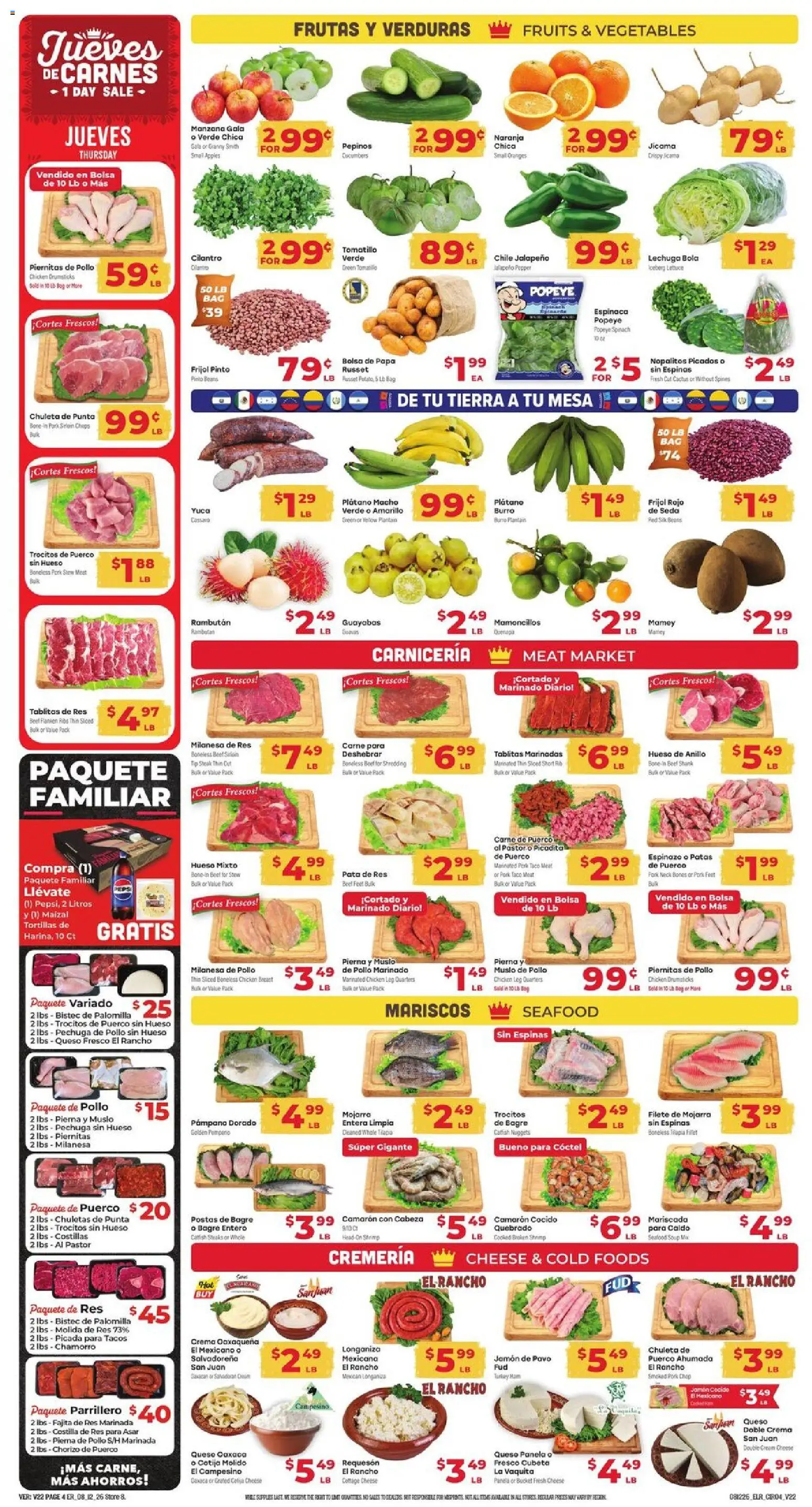 El Rancho Weekly Ad - valid from 08/12/2026 | Page: 4 | Products: Shrimp, Chicken, Chicken drumsticks, Drumsticks