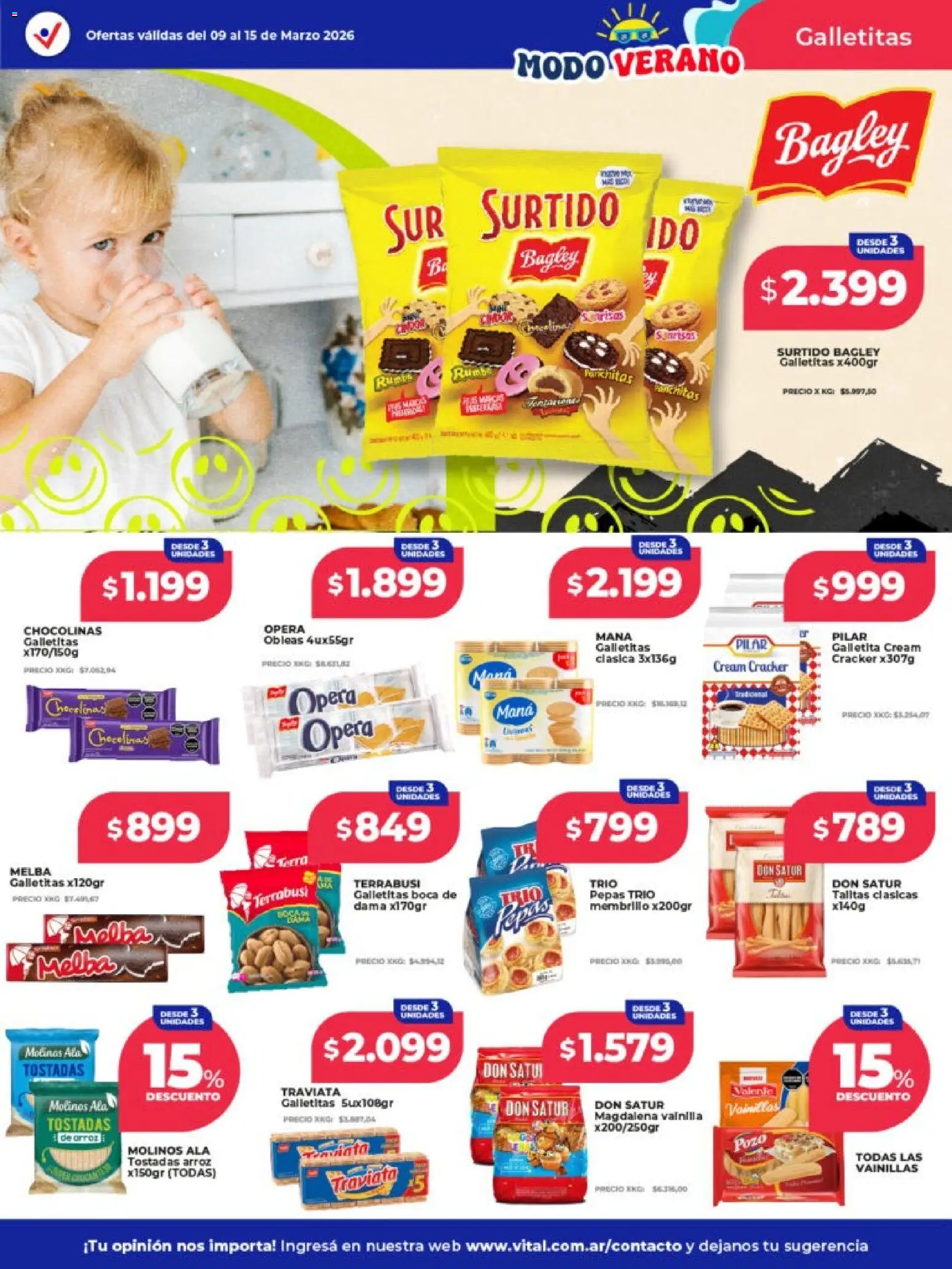 Vital ofertas │ válido desde el 09.03.2026 | Página: 14 | Productos: Galletitas, Lima, Magdalena, Arroz