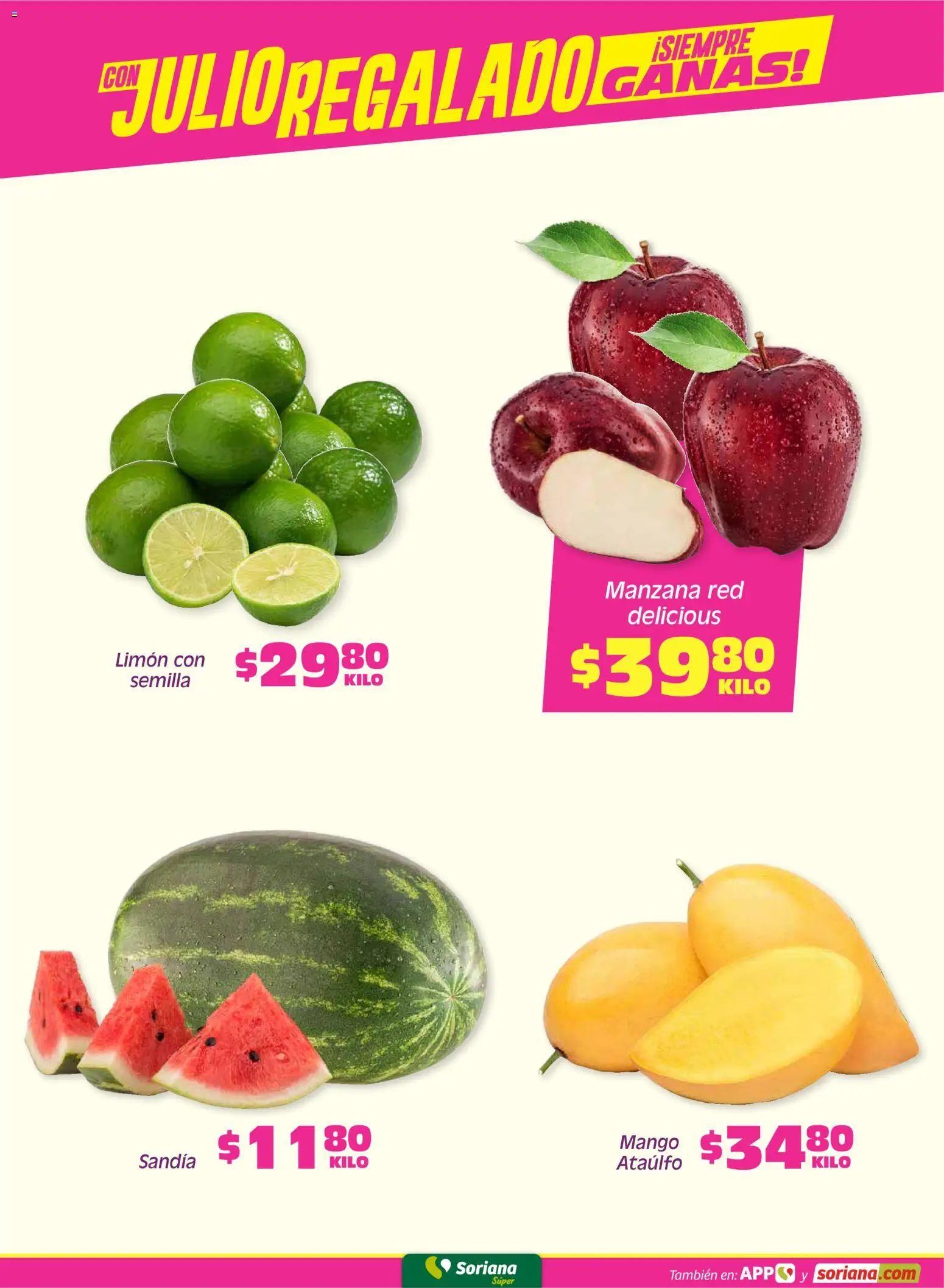 Nuevas ofertas de Soriana válidas en toda la República Mexicana desde el 03/07/2026. ¡Encuentra las mejores ofertas en Soriana Fin de Semana Súper: Ver, Tab, Chis, Camp, Yuc y Q. Roo! | Página: 3 | Productos: Sandía, Manzana, Limón, Mango