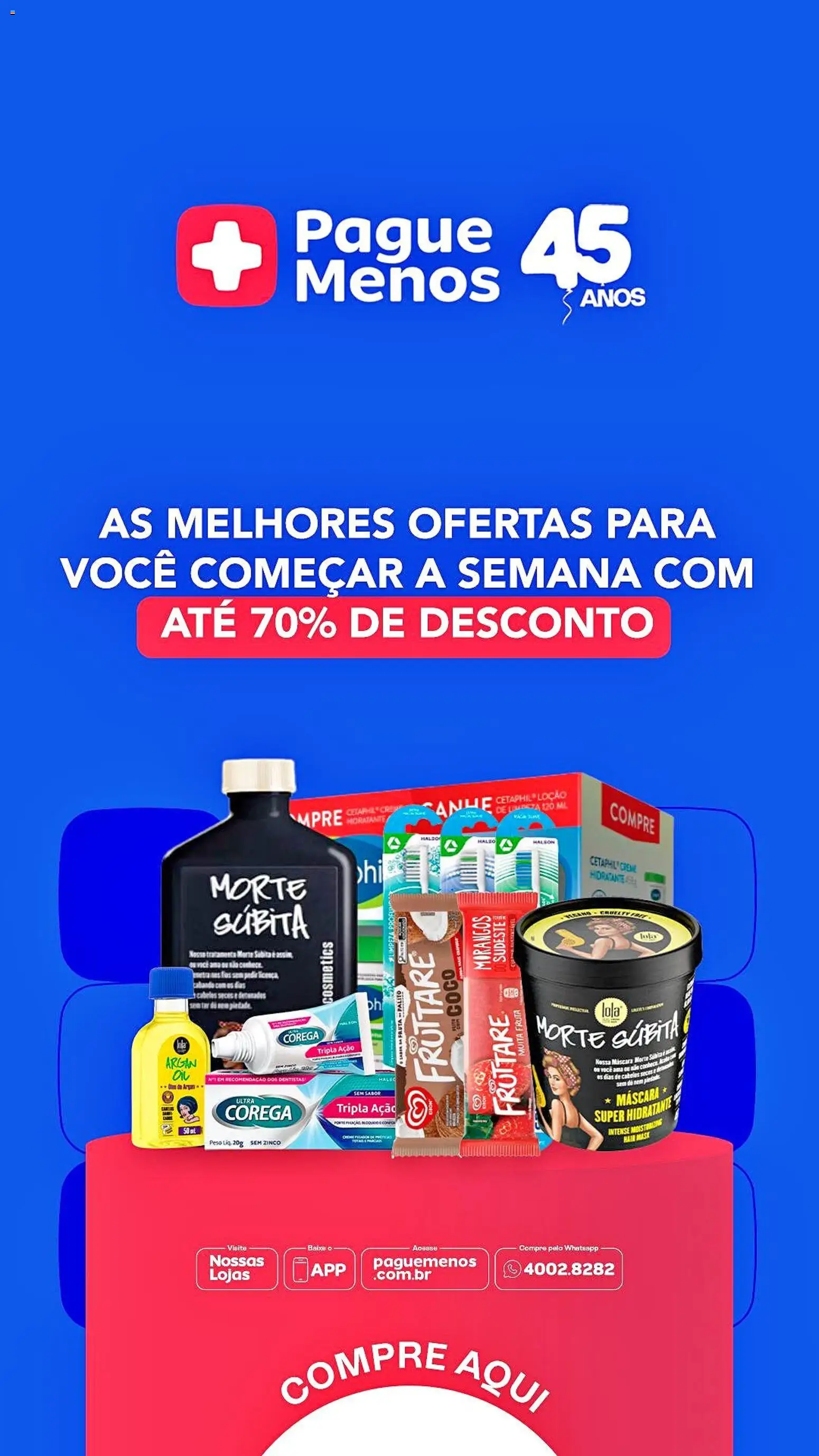 Pague Menos Folheto - válido de 27/07/2026 | Página: 1 | Produtos: Coco, Morangos, Sal