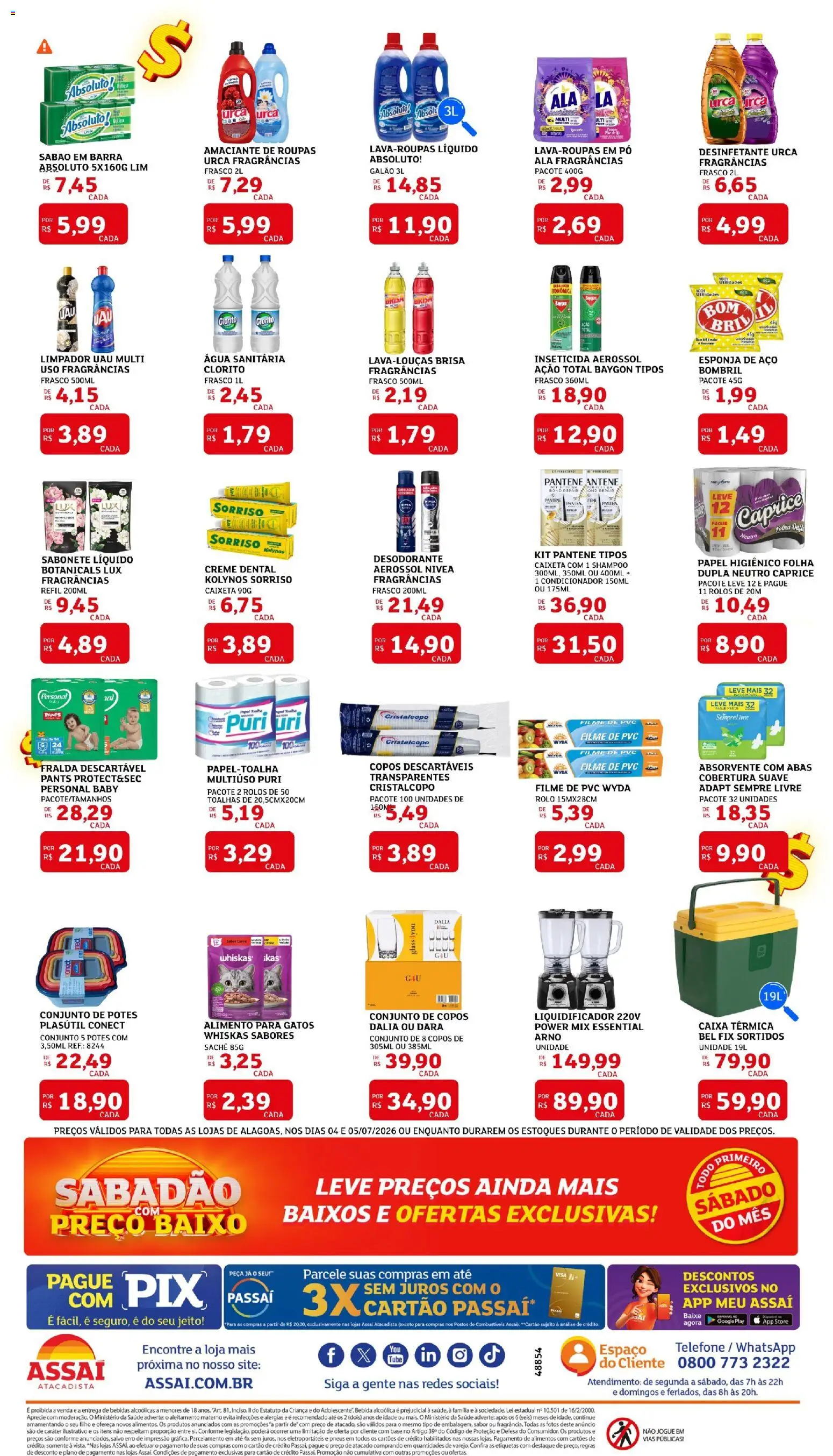 Assaí Atacadista Folheto - válido de 04/07/2026 | Página: 4 | Produtos: filme de PVC, Roupas, Sempre Livre, Água sanitária