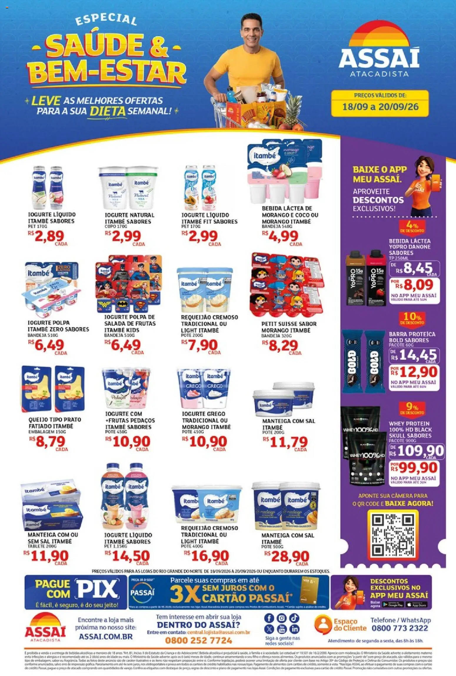 Assaí Atacadista Folheto - válido de 18/09/2026 | Página: 1 | Produtos: Frutas, Bebida, Telefone, Iogurte grego