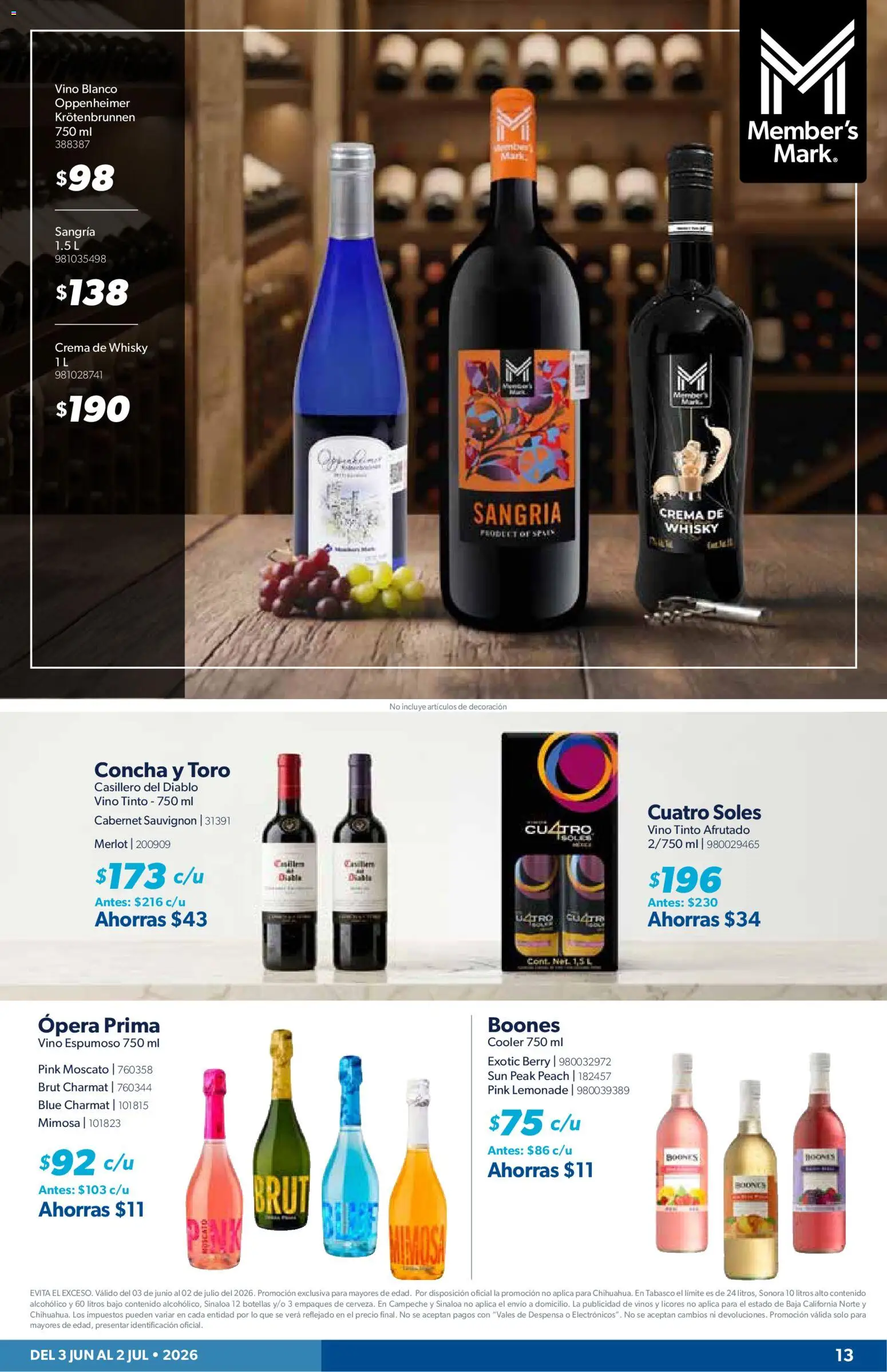 Nuevas ofertas de Sam's Club válidas en toda la República Mexicana desde el 03.06.2026. ¡Encuentra las mejores ofertas en Sam's Club catálogo Mi gran jugada. Es comprar productos únicos! | Página: 13 | Productos: Crema, Vino, Despensa, Whisky