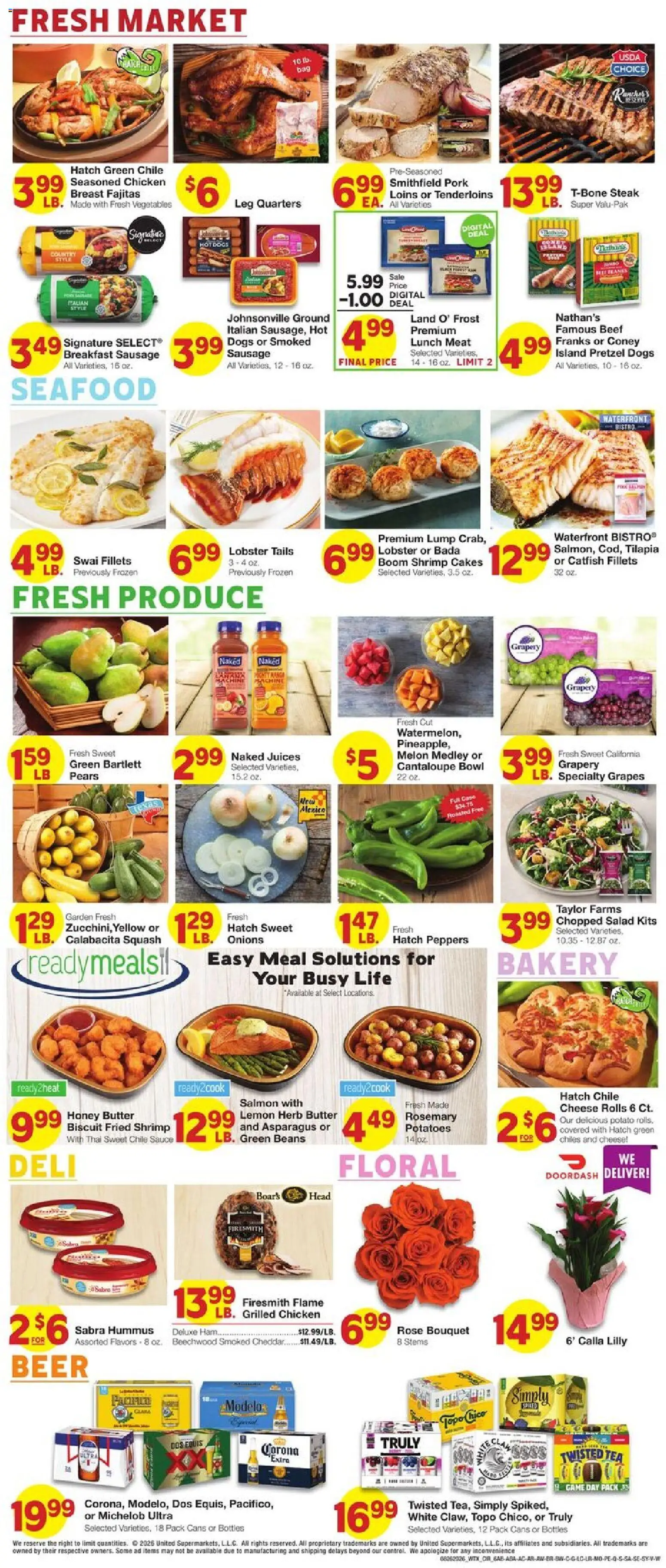 United Supermarkets Weekly Ad - valid from 08/26/2026 | Page: 6 | Products: Asparagus, Squash, Melon, Salmon