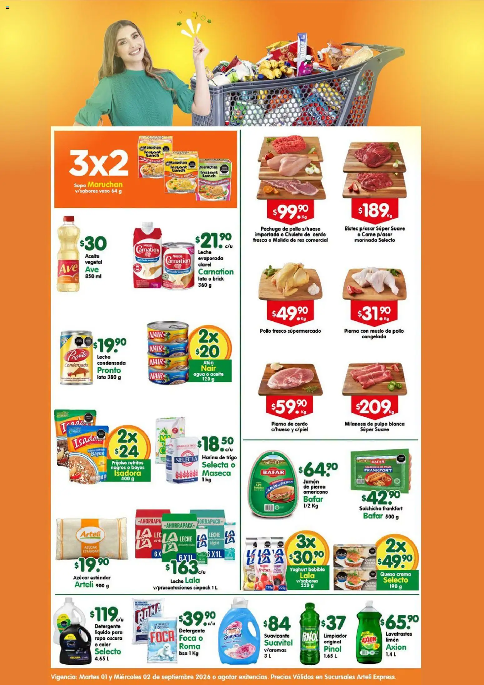 Nuevas ofertas de Arteli válidas en toda la República Mexicana desde el 01/09/2026. ¡Encuentra las mejores ofertas en Arteli folleto Express! | Página: 1 | Productos: Azúcar, Leche, Queso, Jamón