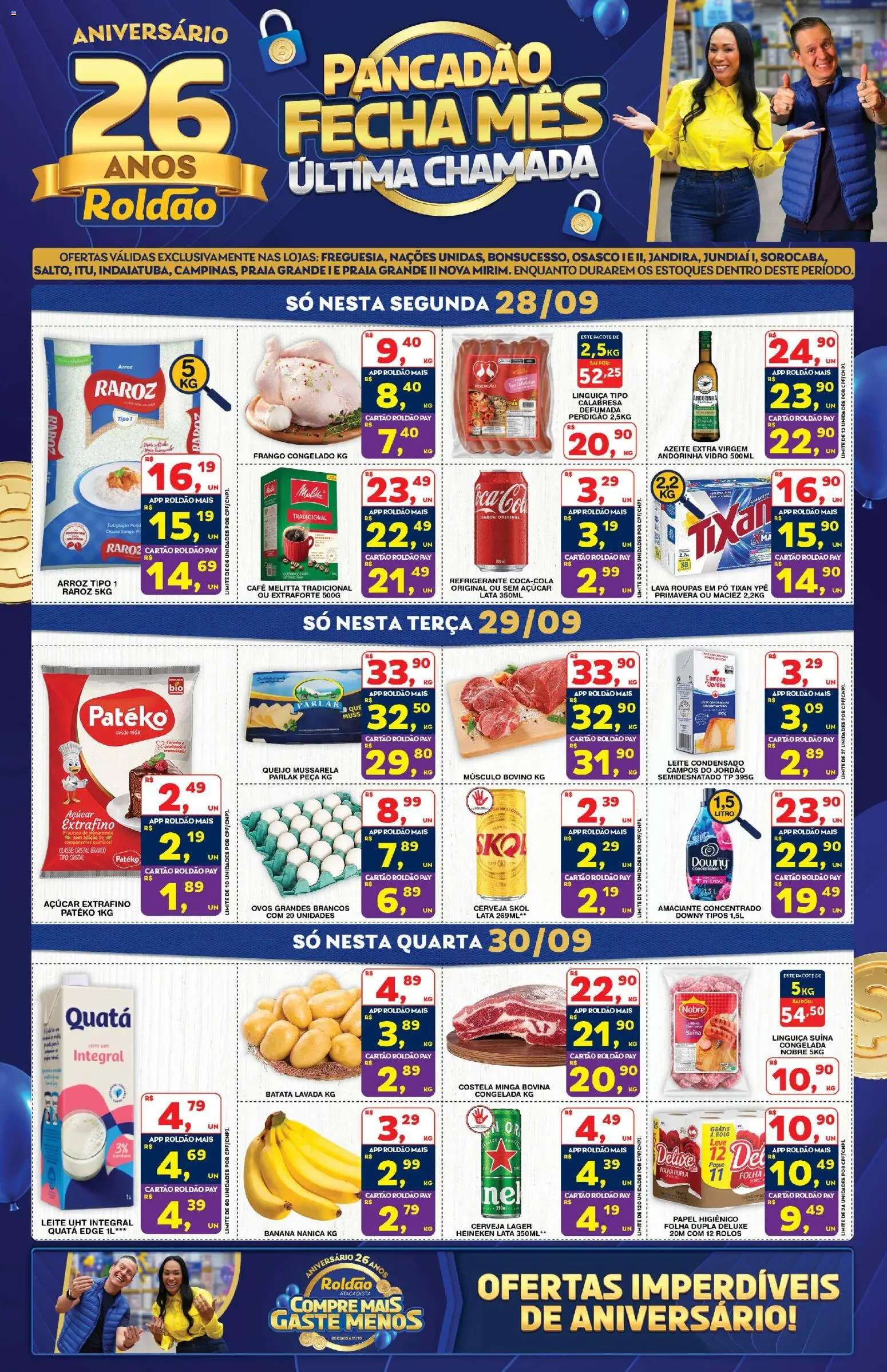 Roldão Folheto - válido de 28/09/2026 | Página: 1 | Produtos: Queijo, Refrigerante, Papel higiênico, Amaciante