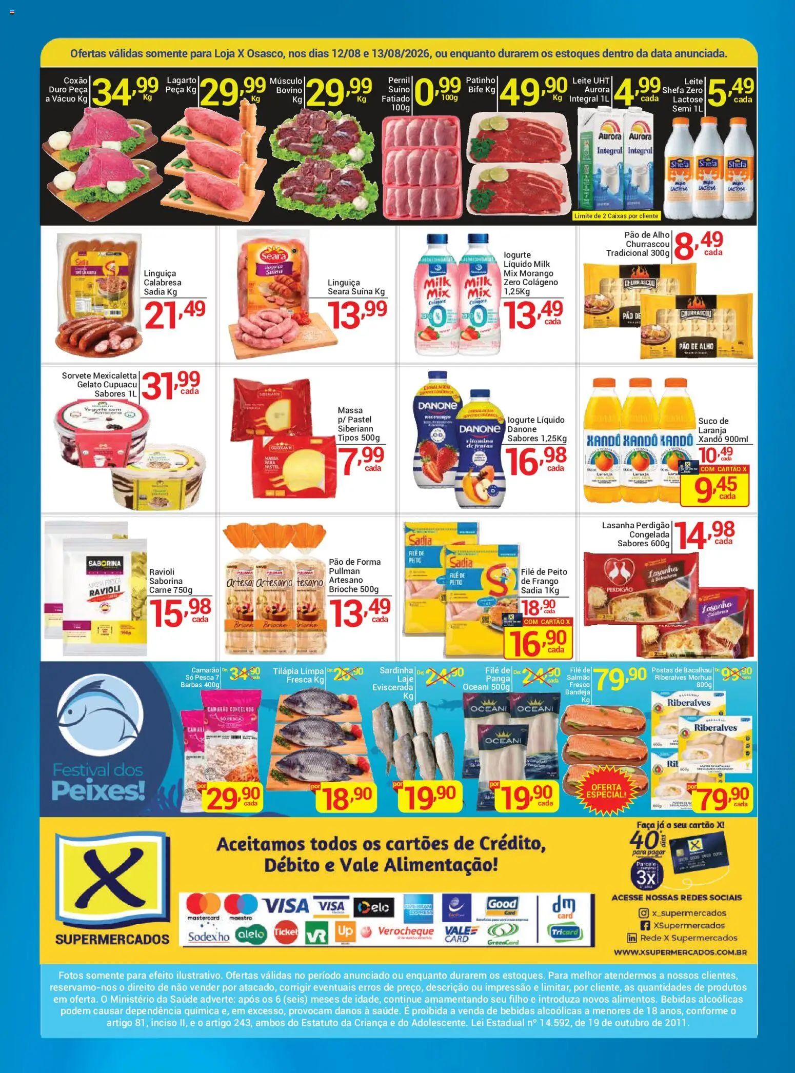 X Supermercados Folheto - válido de 12/08/2026 | Página: 2 | Produtos: Bebidas, Pão, Massa, Sardinha