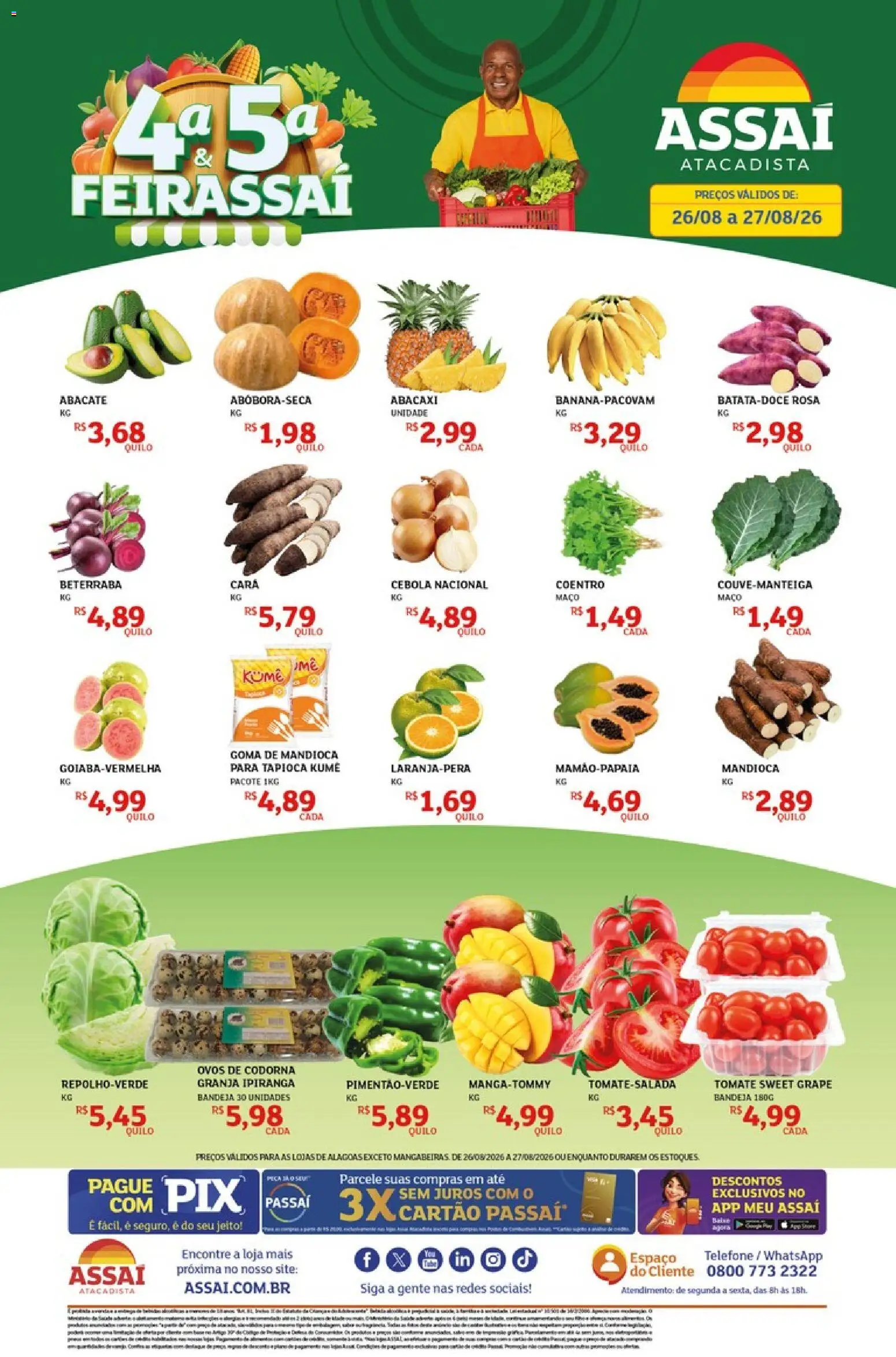 Assaí Atacadista Folheto - válido de 26/08/2026 | Página: 1 | Produtos: Cará, Mandioca, Tapioca, Ovos