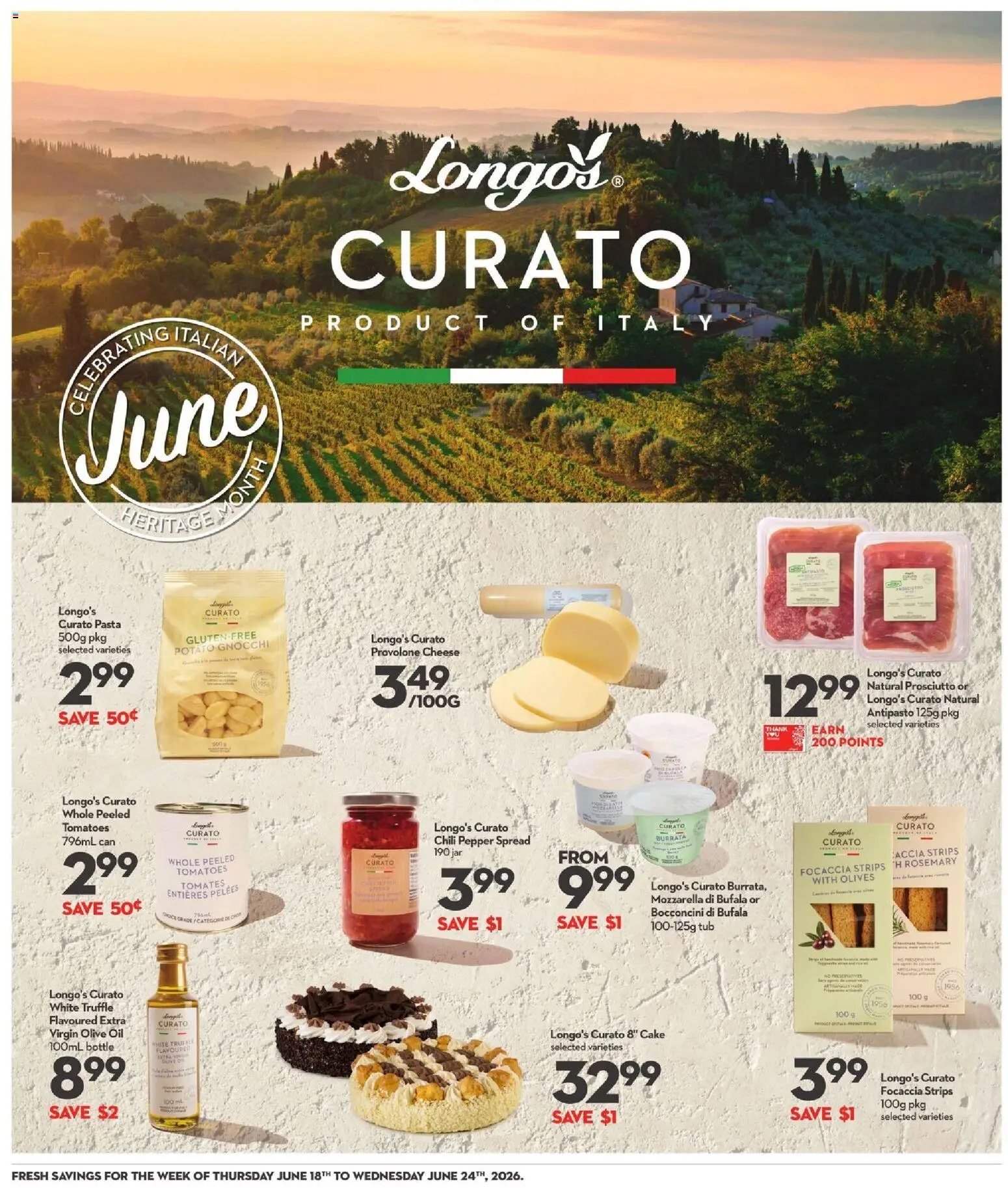 Longo's flyer valid from 18.06.2026 | Page: 16 | Products: Pasta, Cheese, Oil, Tomatoes