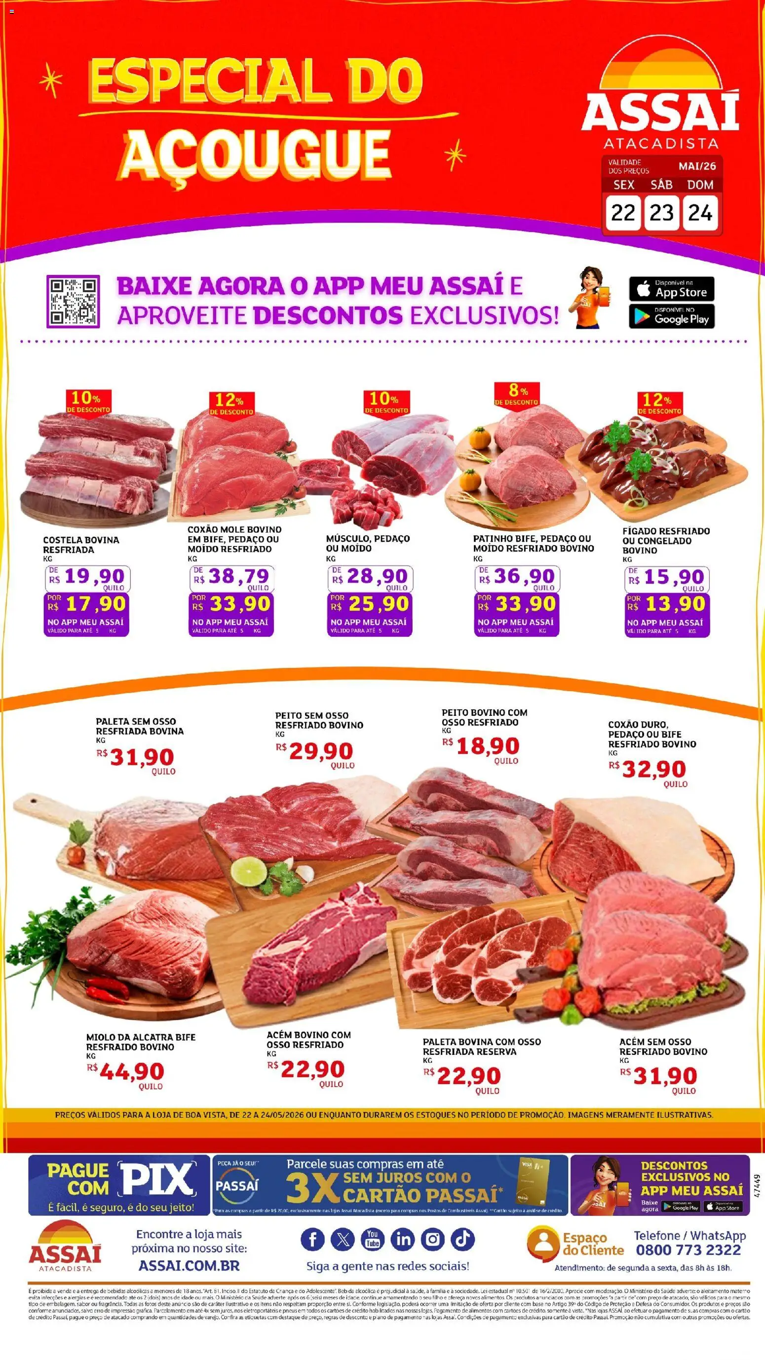 Assaí Atacadista Folheto - válido de 22.05.2026 | Página: 1 | Produtos: Acém, Base, Bebida, Telefone
