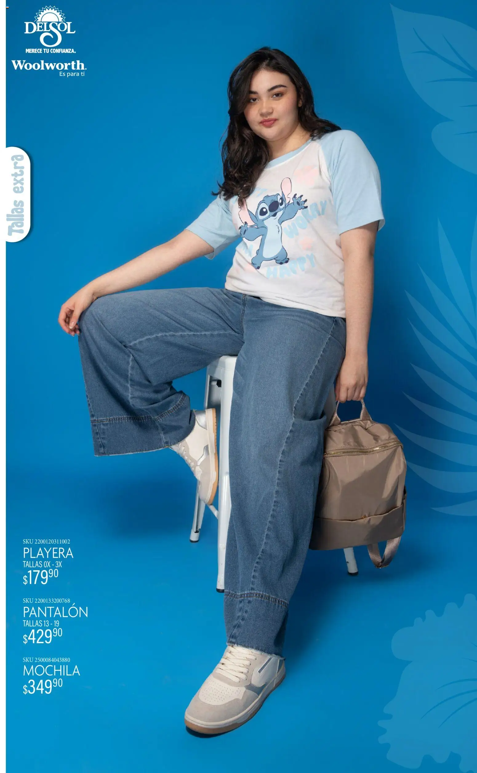 Nuevas ofertas de Del Sol y Woolworth válidas en toda la República Mexicana desde el 19.03.2026. ¡Encuentra las mejores ofertas en Del Sol y Woolworth catálogo Luce tus Vacaciones con Stitch! | Página: 3 | Productos: Mochila, Playera