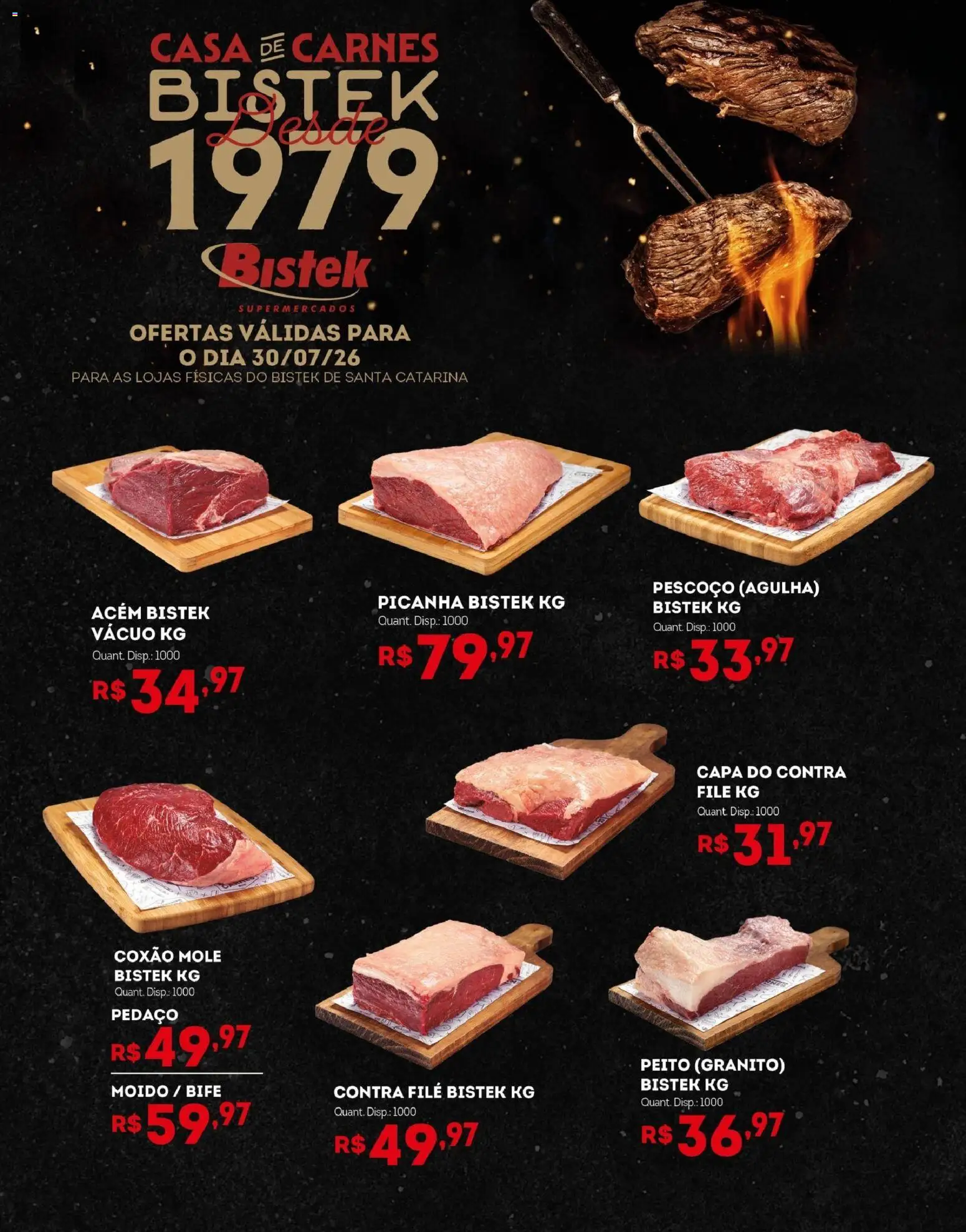 Bistek Supermercados Folheto - válido de 30/07/2026 | Página: 1 | Produtos: Acém, Contra filé, Picanha