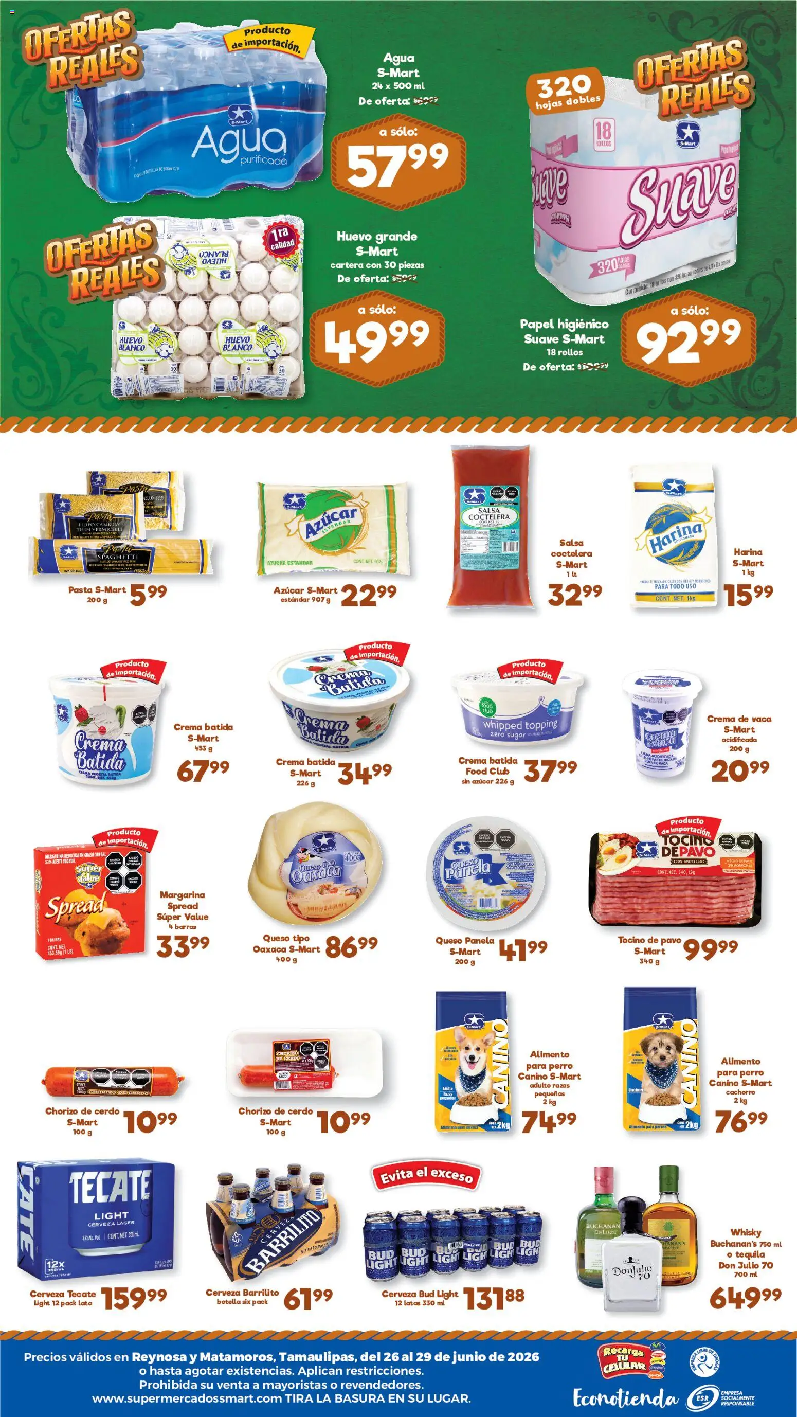 Nuevas ofertas de S-Mart válidas en toda la República Mexicana desde el 26/06/2026. ¡Encuentra las mejores ofertas en S-Mart folleto Ofertas de feria Matamoros! | Página: 2 | Productos: Harina, Azúcar, Crema, Pasta
