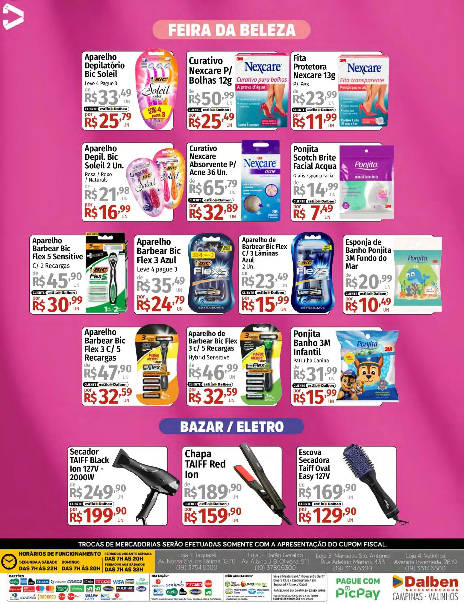 Supermercado Dalben Folheto - válido de 17/07/2026 | Página: 4 | Produtos: Secador, Esponja, Fita, Absorvente