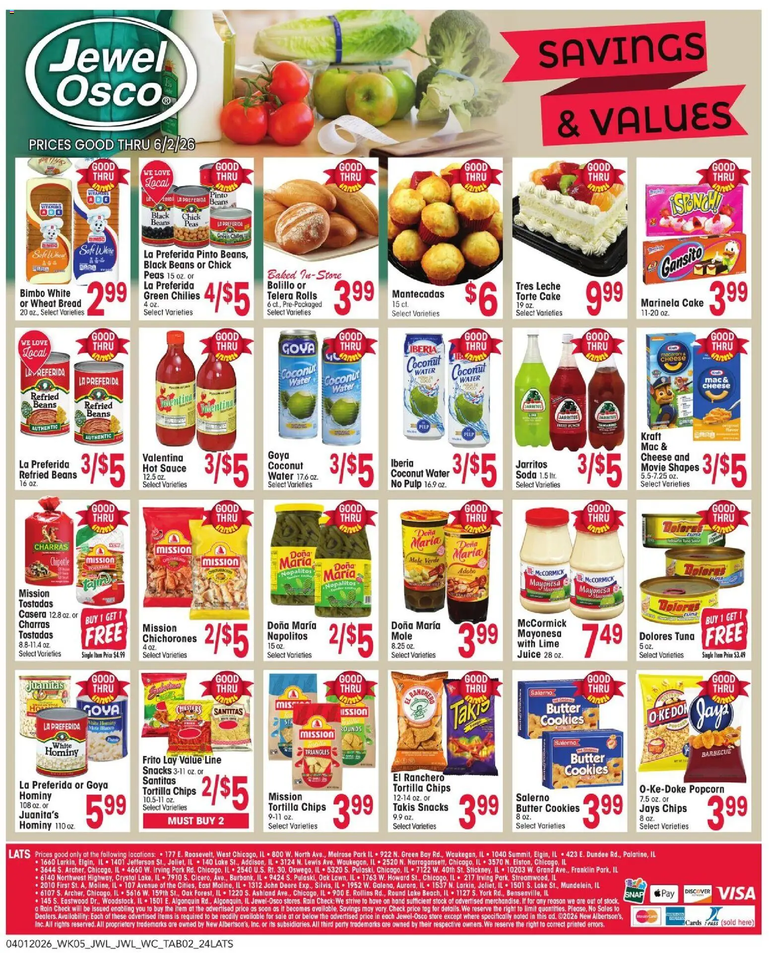 Jewel Osco Savings & Values - valid from 01.04.2026 | Page: 2 | Products: Butter, Cheese, Water, Lime