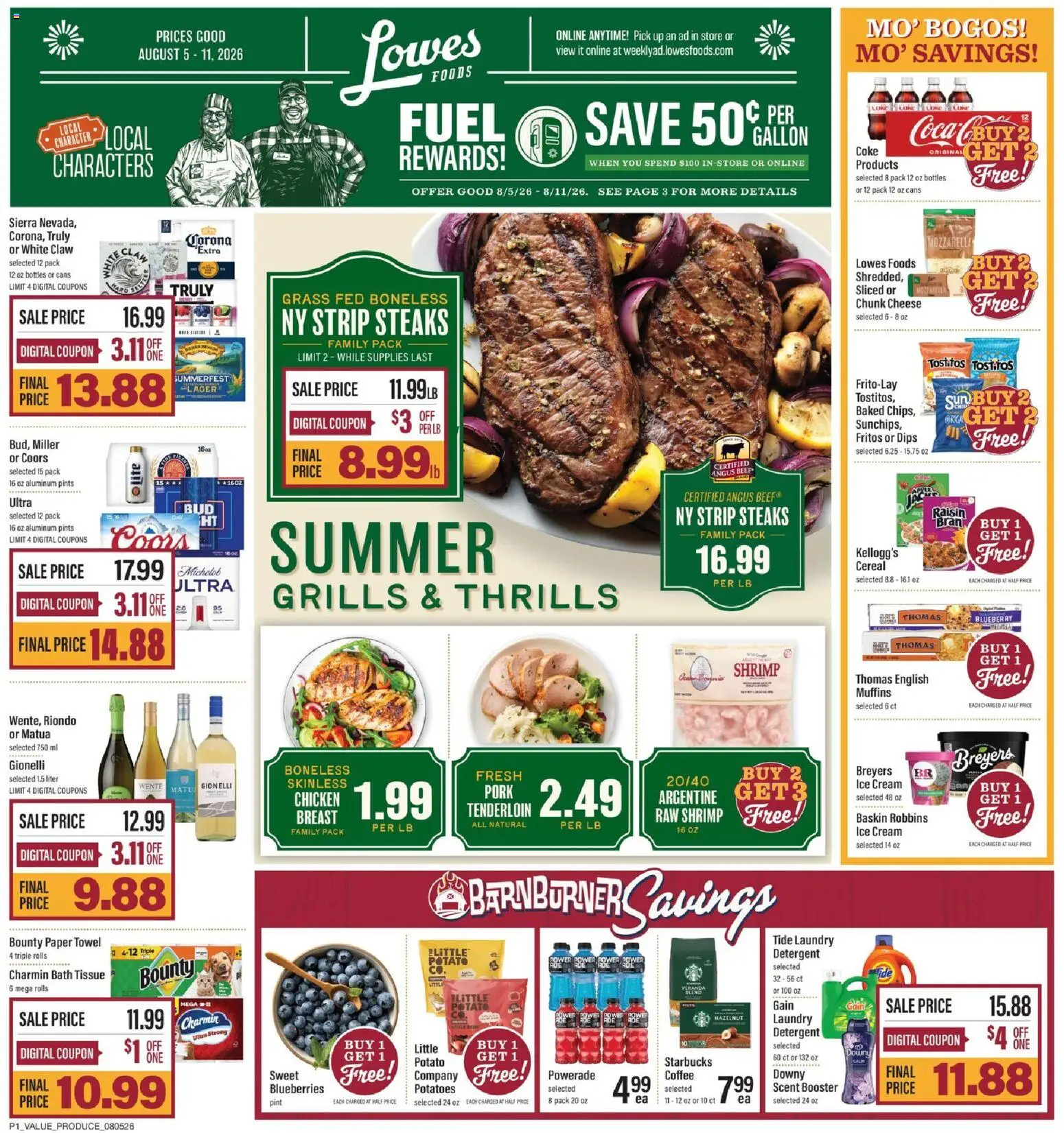 Lowes Foods Weekly Ad - NC - valid from 08/05/2026 | Page: 1 | Products: Bath, Coffee, Ice cream, Cereal