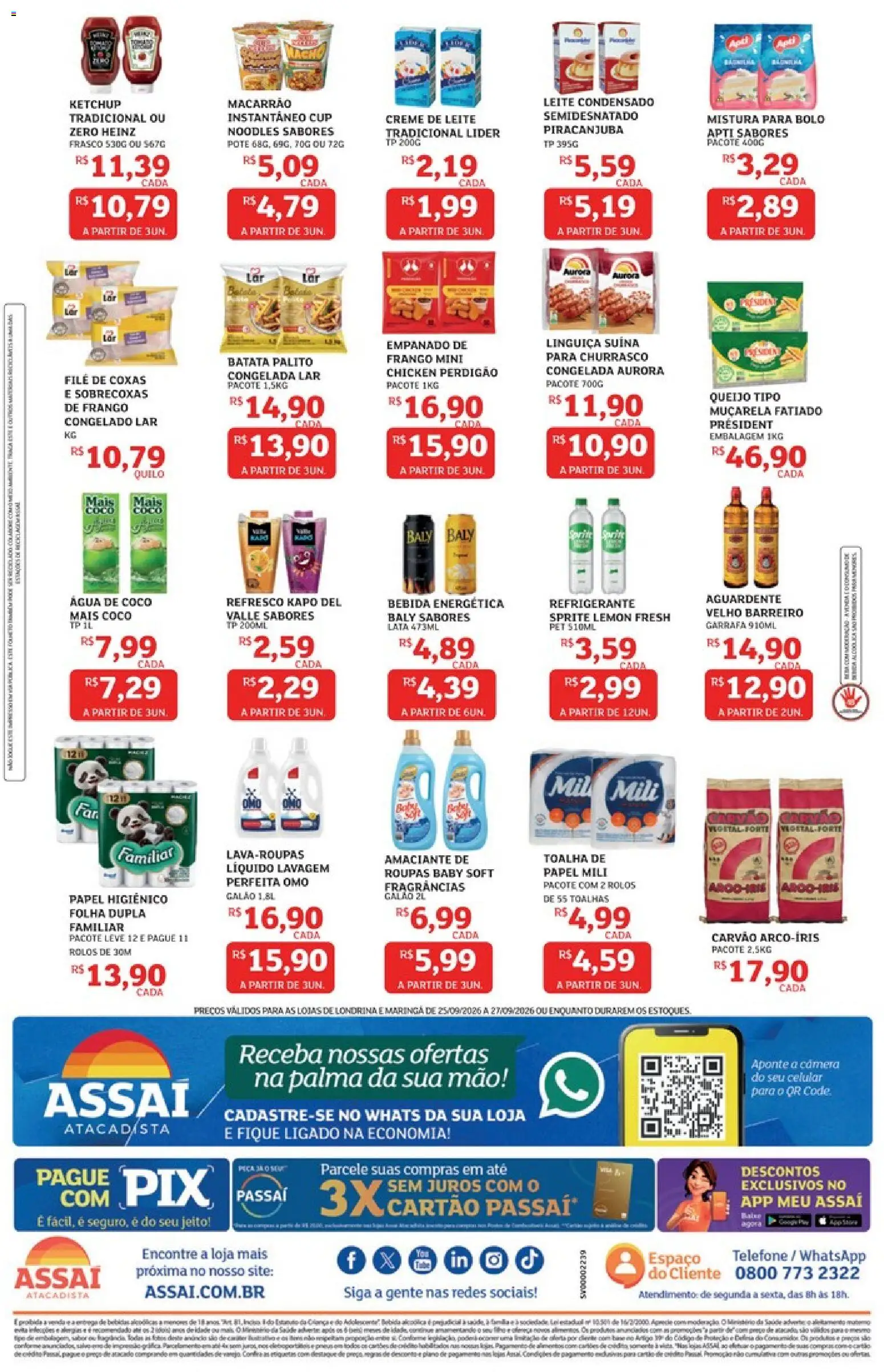 Assaí Atacadista Folheto - válido de 25/09/2026 | Página: 2 | Produtos: Leite, Muçarela, Amaciante, Mistura para bolo
