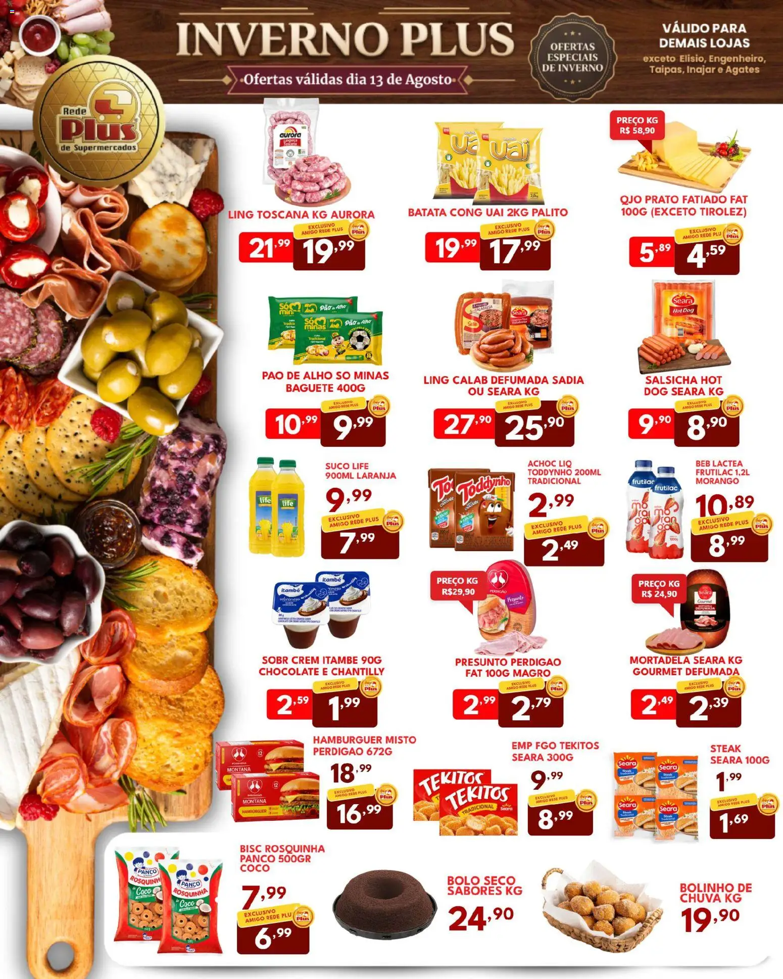 Rede Plus Supermercados Folheto - válido de 12/08/2026 | Página: 4 | Produtos: Salsicha, Pão, Hambúrguer, Rosquinha