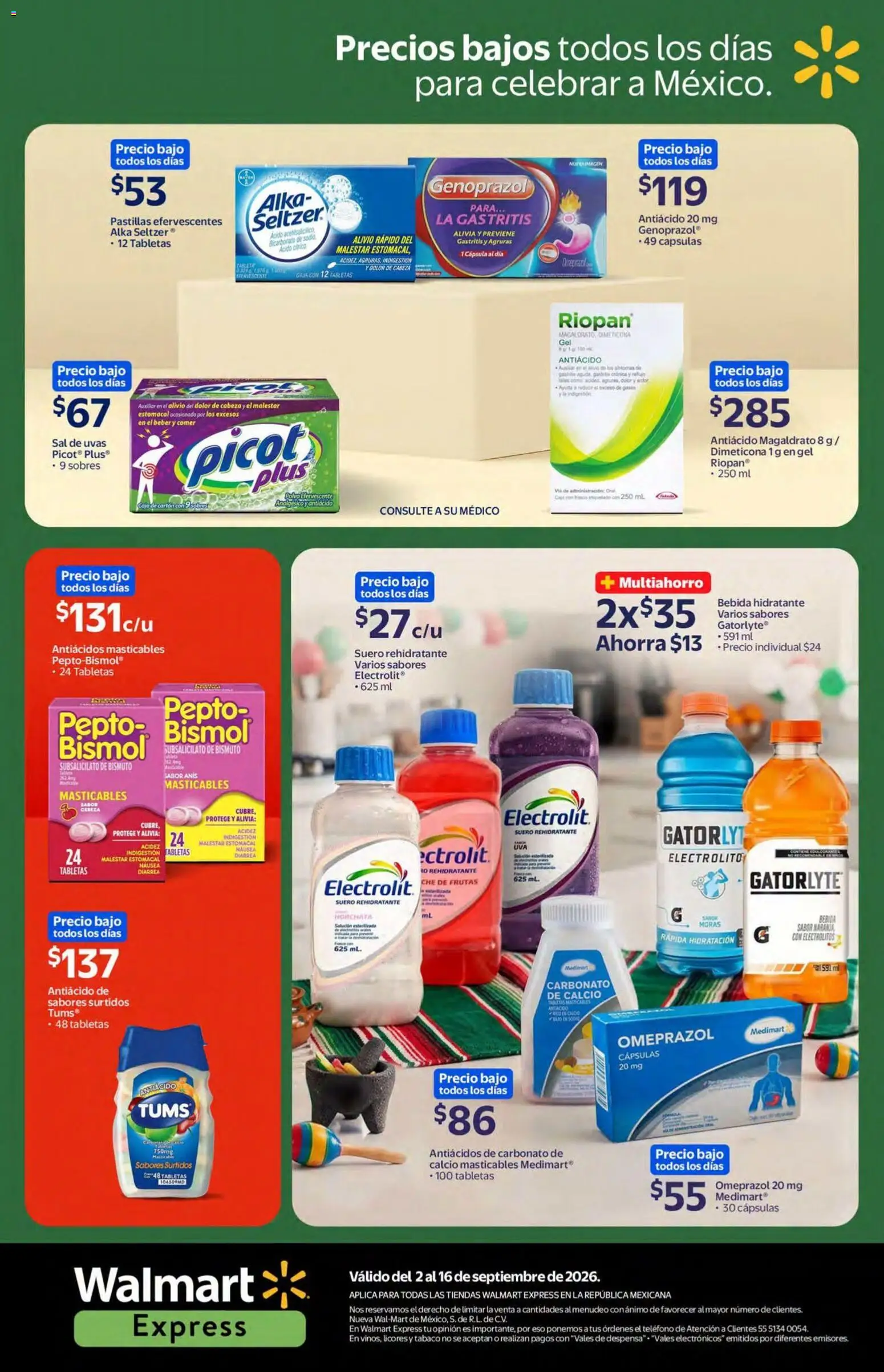 Nuevas ofertas de Walmart Express válidas en toda la República Mexicana desde el 02/09/2026. ¡Encuentra las mejores ofertas en Walmart Express folleto Tu fiesta mexicana, fácil y al momento! | Página: 8 | Productos: Sal, Ron, Analgésico, Polvo