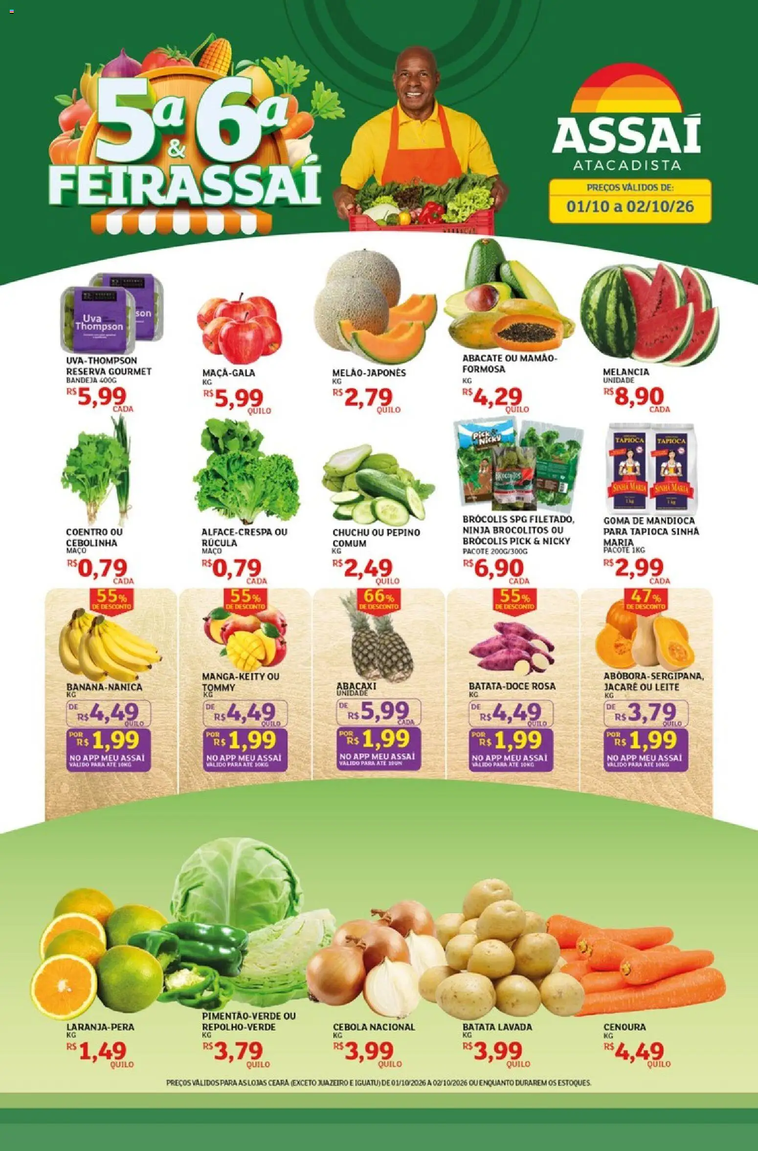 Assaí Atacadista Folheto - válido de 01/10/2026 | Página: 1 | Produtos: Chuchu, Cebola, Abacaxi, Brócolis
