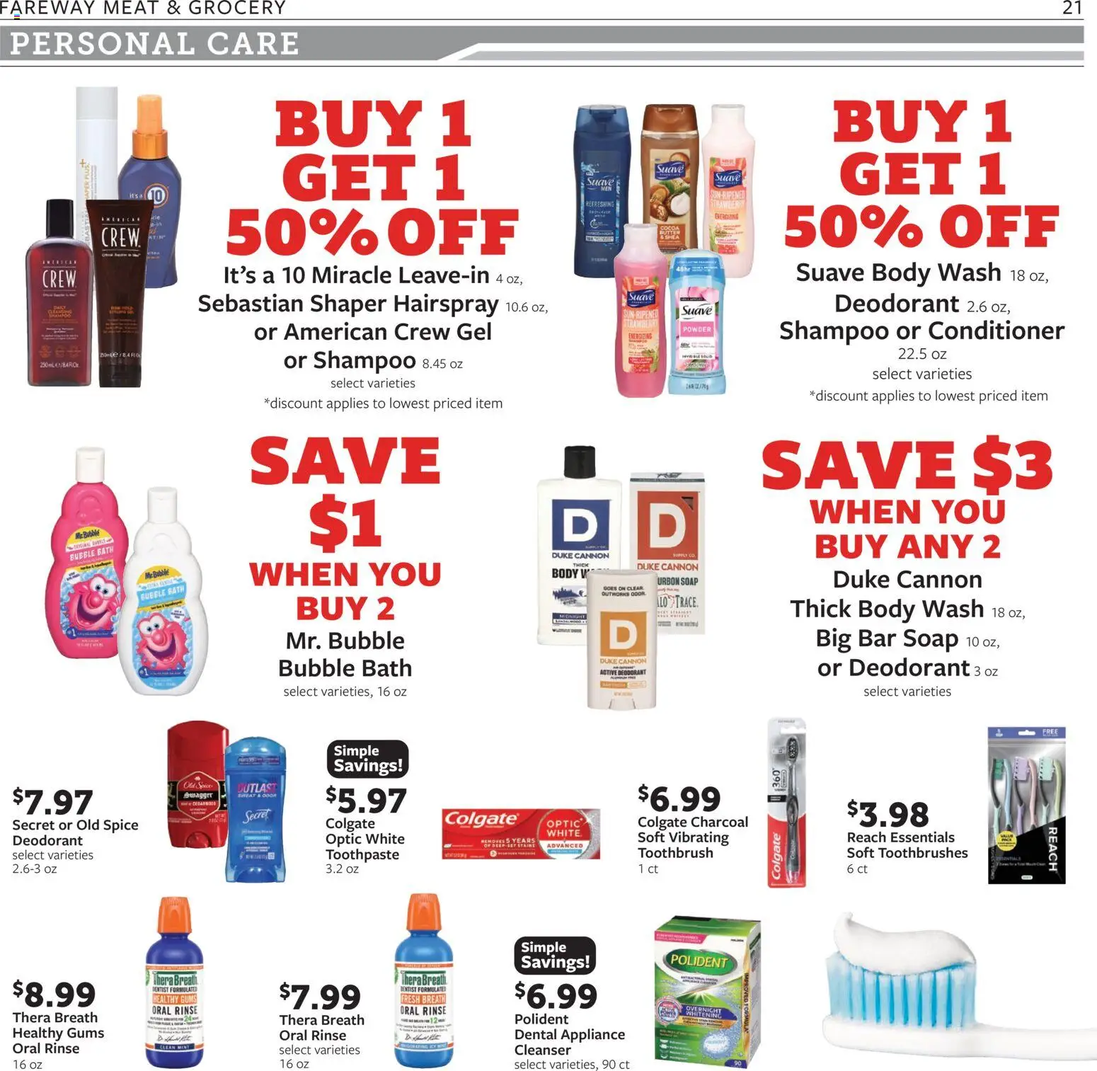 Fareway Weekly Ad - valid from 08.06.2026 | Page: 21 | Products: Shampoo, Conditioner, Toothpaste, Bar Soap