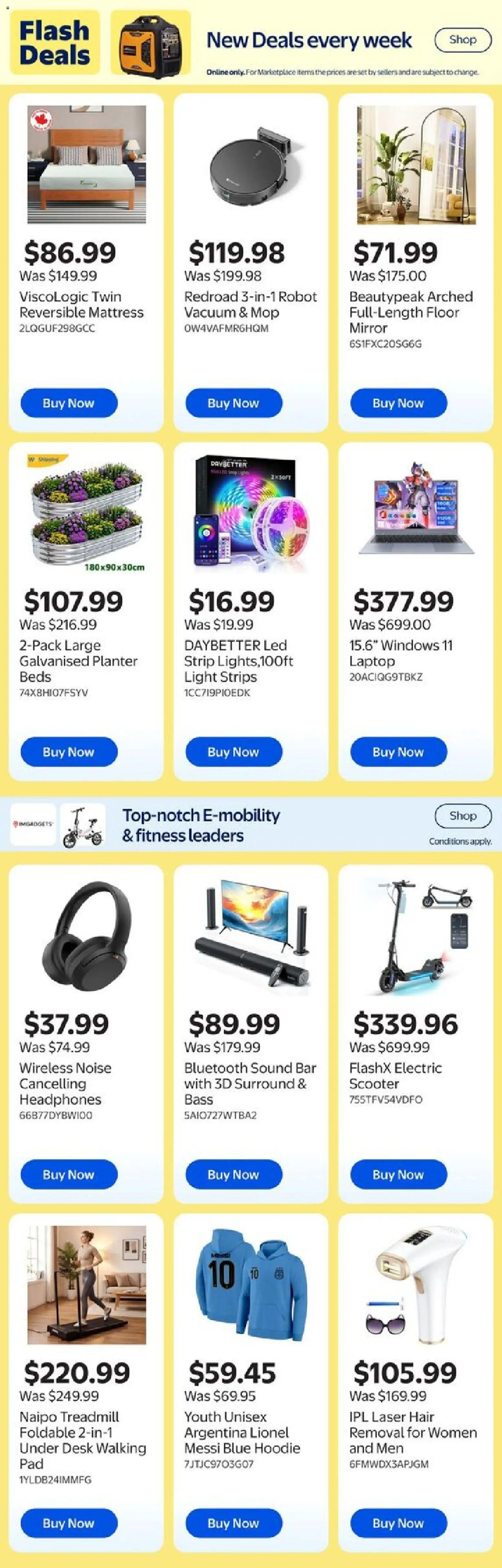 Walmart flyer valid from 18.06.2026 | Page: 14 | Products: Headphones, Mattress, Mirror, Hoodie