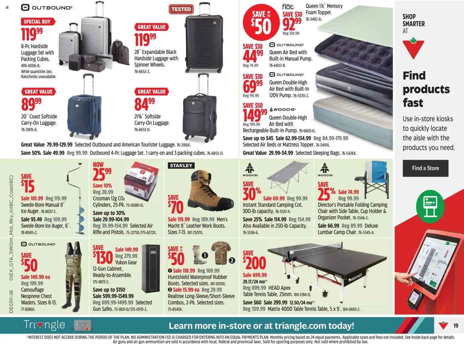 Canadian Tire flyer valid from 12.03.2026 | Page: 19 | Products: Luggage, Bed, Mattress, Chair