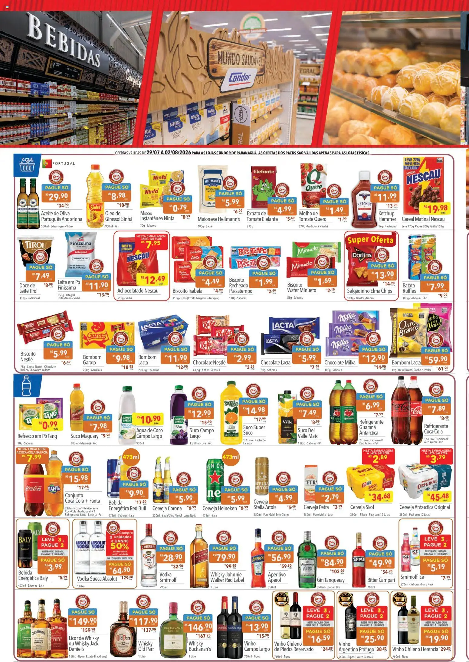 Supermercados Condor Folheto - válido de 29/07/2026 | Página: 2 | Produtos: Leite, Cerveja, Ketchup, Leite em pó