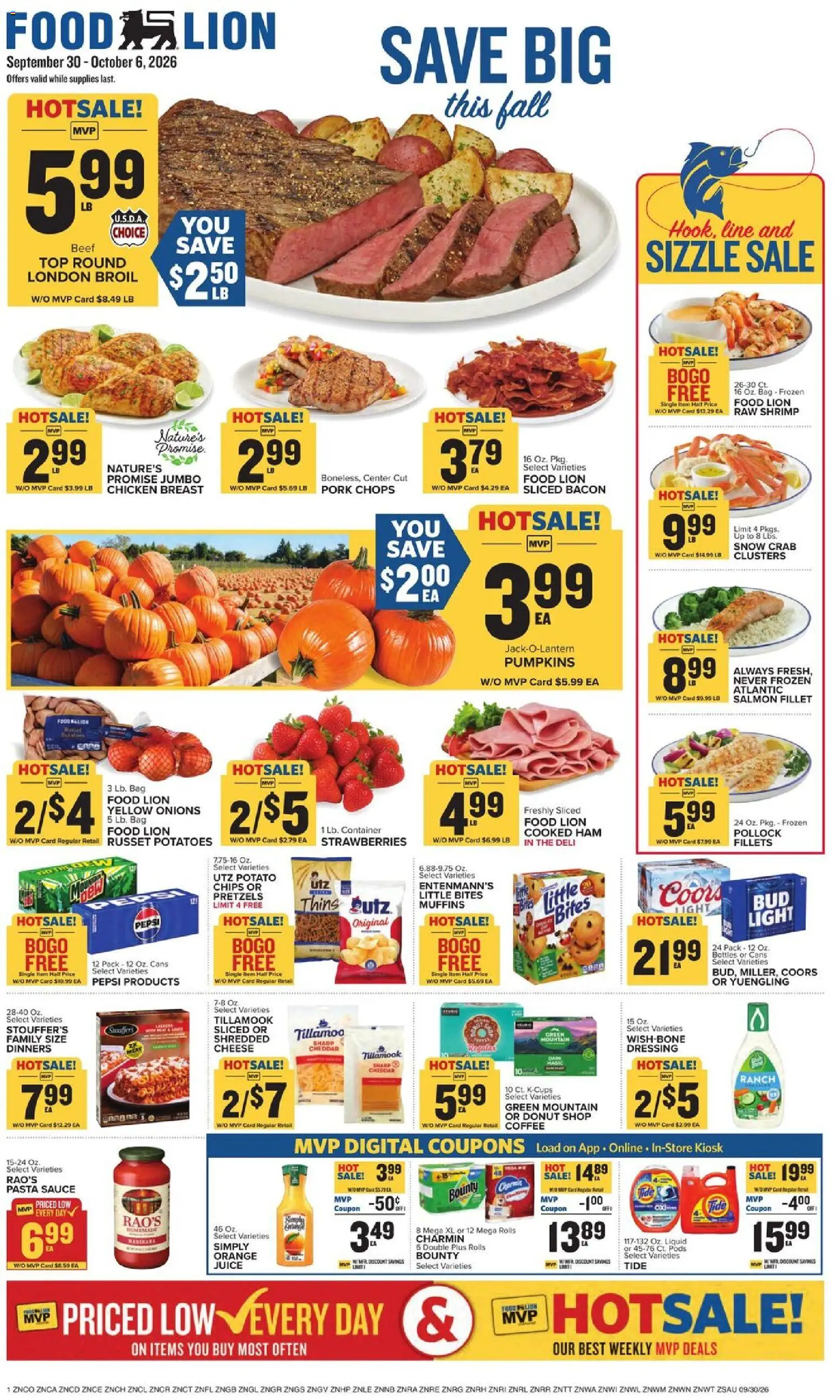 Food Lion Weekly Ad - valid from 09/30/2026 | Page: 1 | Products: Shrimp, Chips, Sauce, Donut