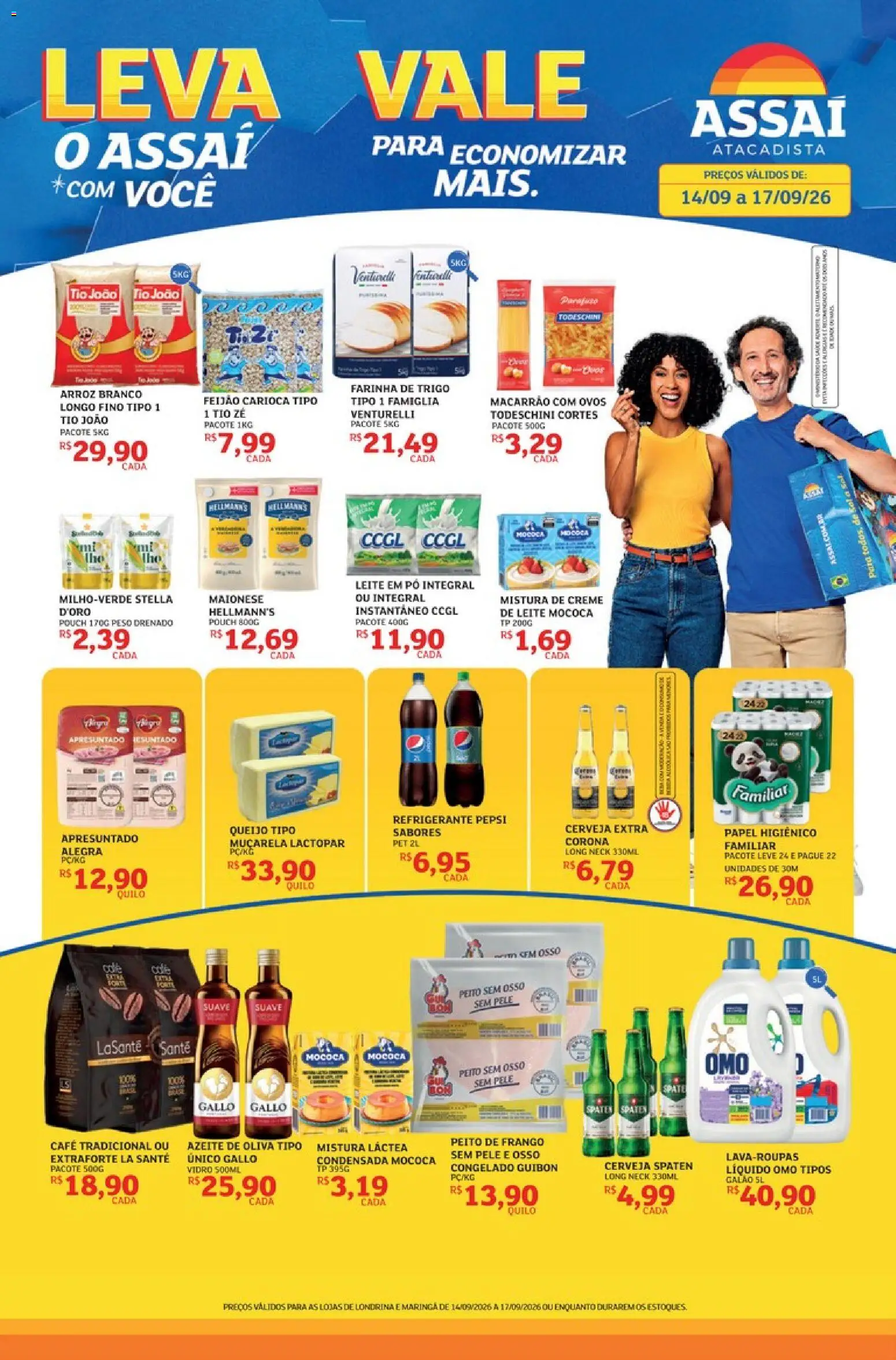 Assaí Atacadista Folheto - válido de 14/09/2026 | Página: 1 | Produtos: Cerveja, Macarrão, Creme, Refrigerante