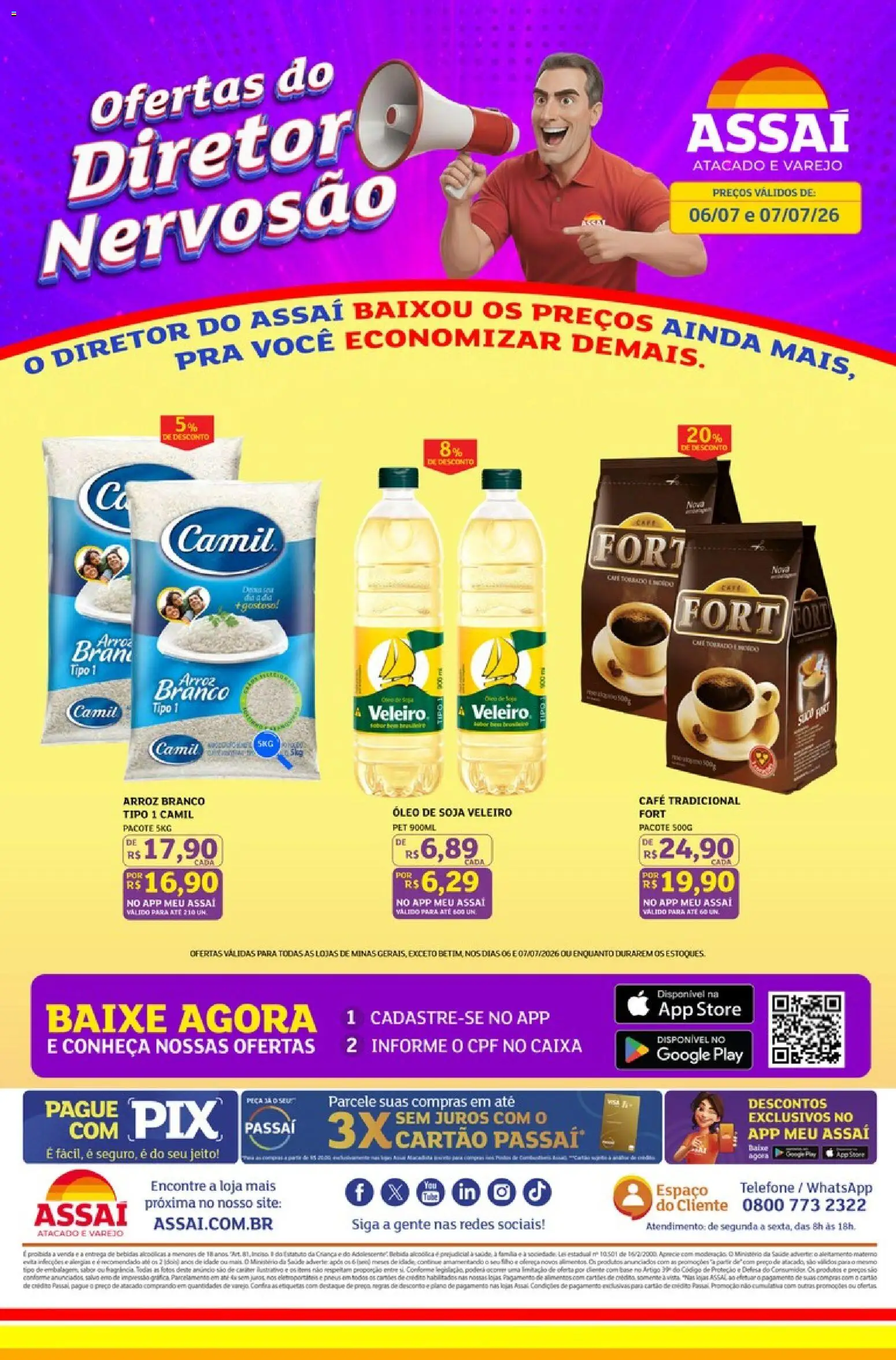 Assaí Atacadista Folheto - válido de 06/07/2026 | Página: 1 | Produtos: Caixa, Óleo, Arroz, Bebida