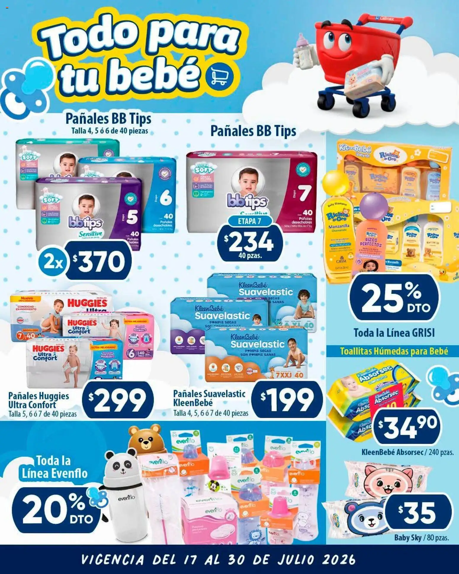 Nuevas ofertas de Calimax válidas en toda la República Mexicana desde el 17/07/2026. ¡Encuentra las mejores ofertas en Calimax folleto Todo para tu bebé! | Página: 1 | Productos: Toallitas húmedas, Pañales