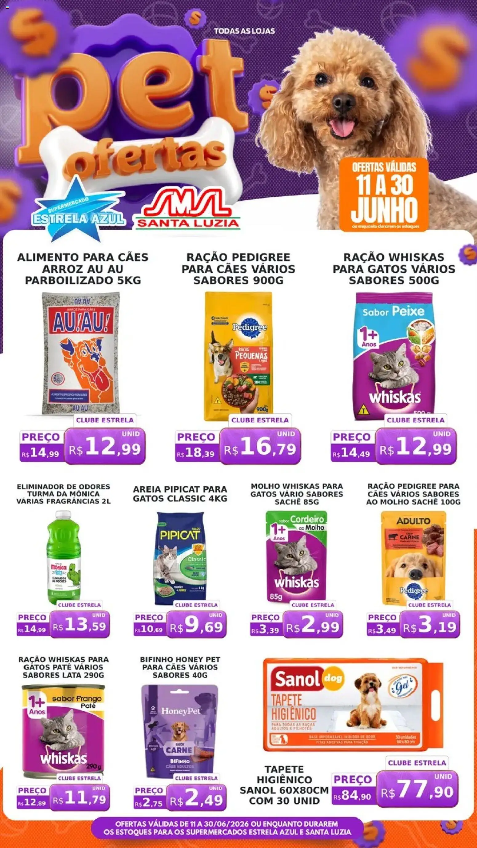 Estrela Azul Folheto - válido de 11.06.2026 | Página: 1 | Produtos: Areia, Peixe, Eliminador de odores, Frango