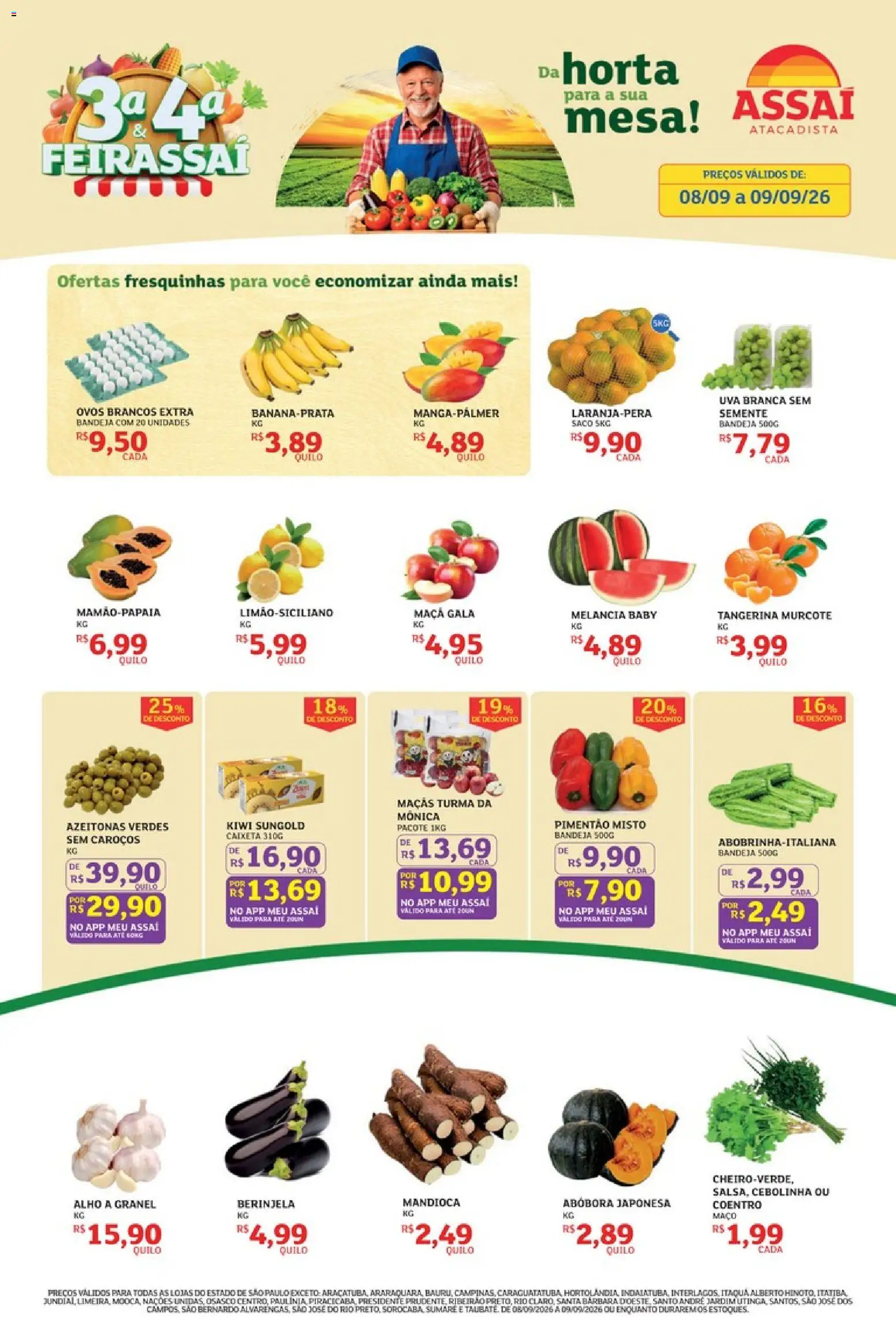 Assaí Atacadista Folheto - válido de 08/09/2026 | Página: 1 | Produtos: Melancia, Azeitonas, Mesa, Ovos