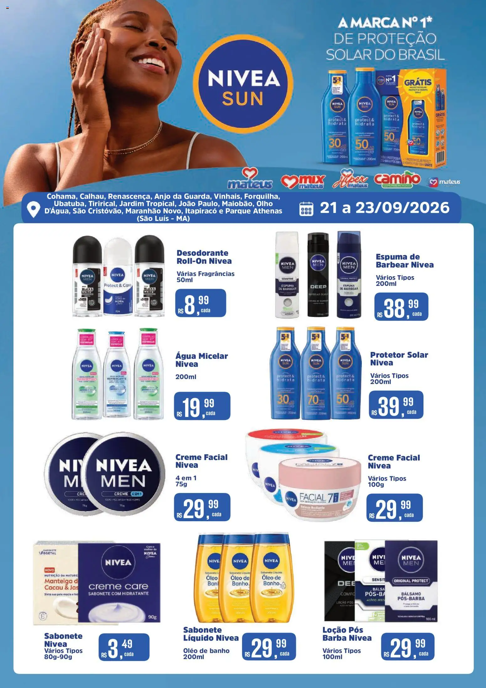 Mateus Folheto - válido de 21/09/2026 | Página: 1 | Produtos: Água micelar, Manteiga, Creme, Sabonete