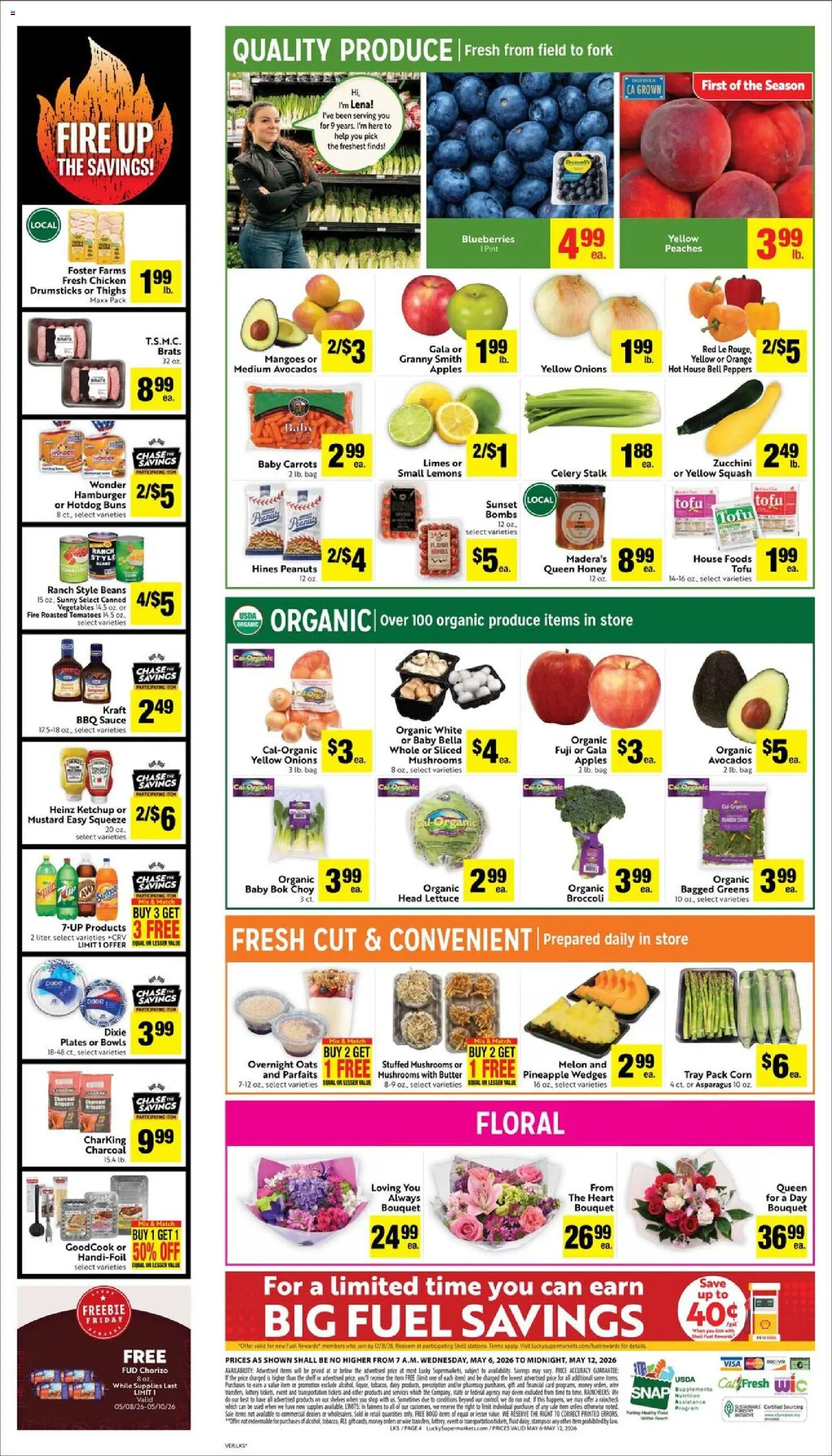Lucky Supermarkets Weekly - CA - valid from 06.05.2026 | Page: 7 | Products: Broccoli, Peaches, Peppers, Squash