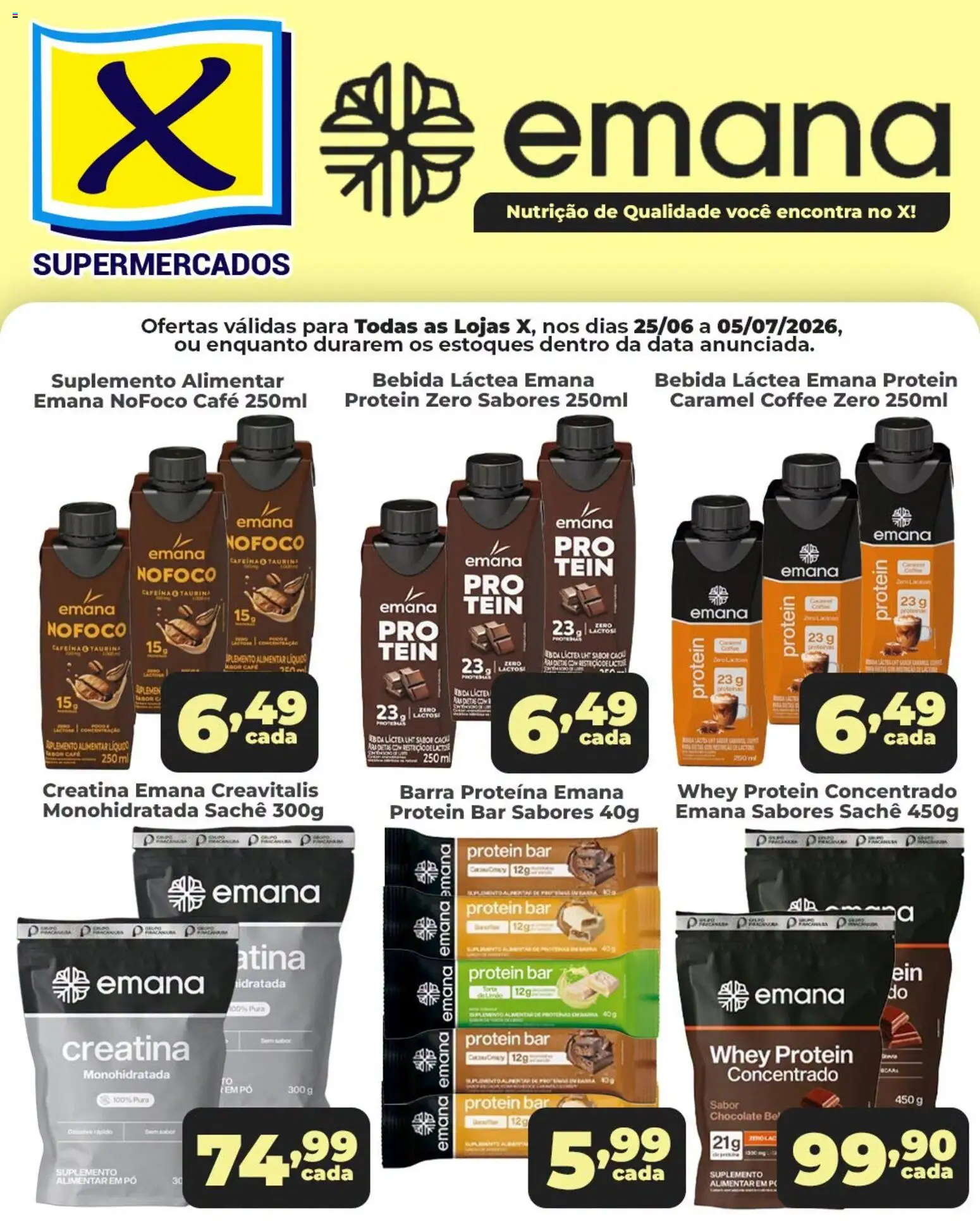 X Supermercados Folheto - válido de 25/06/2026 | Página: 1 | Produtos: Creatina, Pó, Bebida, PC