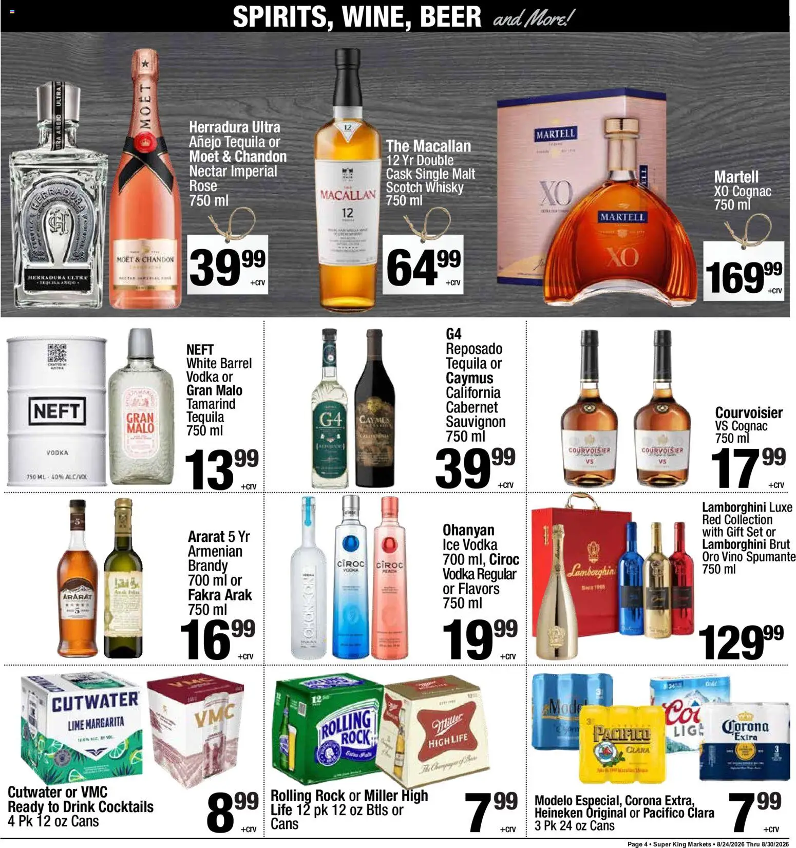 Super King Weekly Ad - valid from 08/24/2026 | Page: 4 | Products: Tequila, Heineken, Vodka, Lime