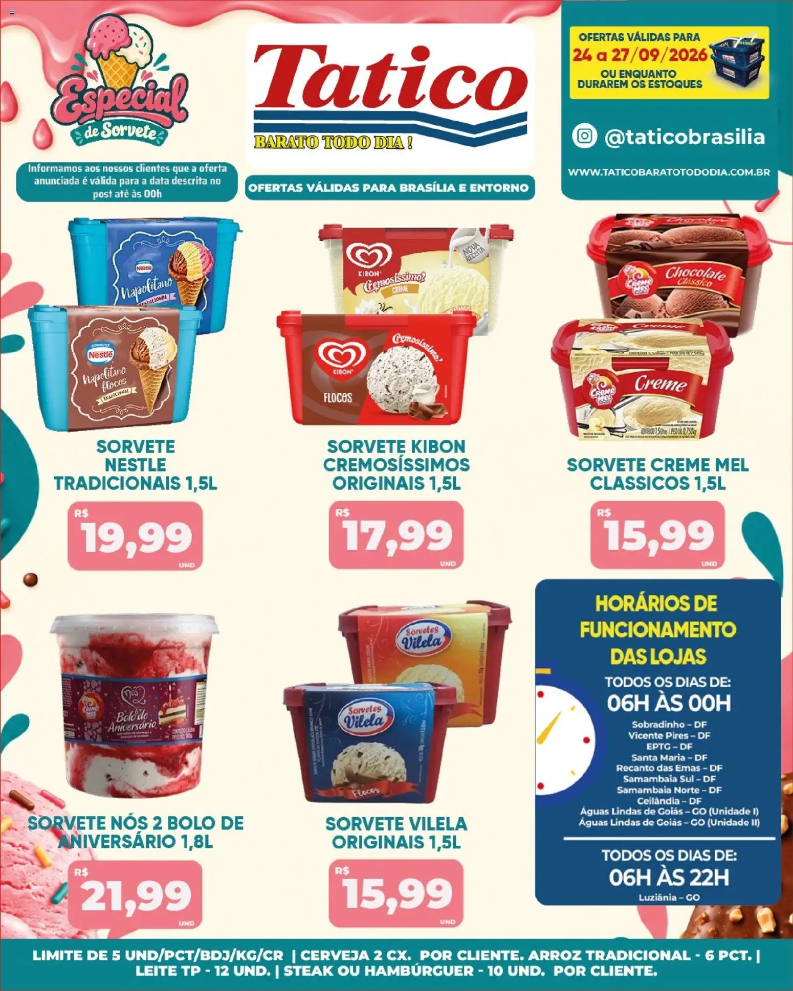 Tatico Folheto - válido de 24/09/2026 | Página: 18 | Produtos: Leite, Bolo de sorvete, Mel, Sorvete
