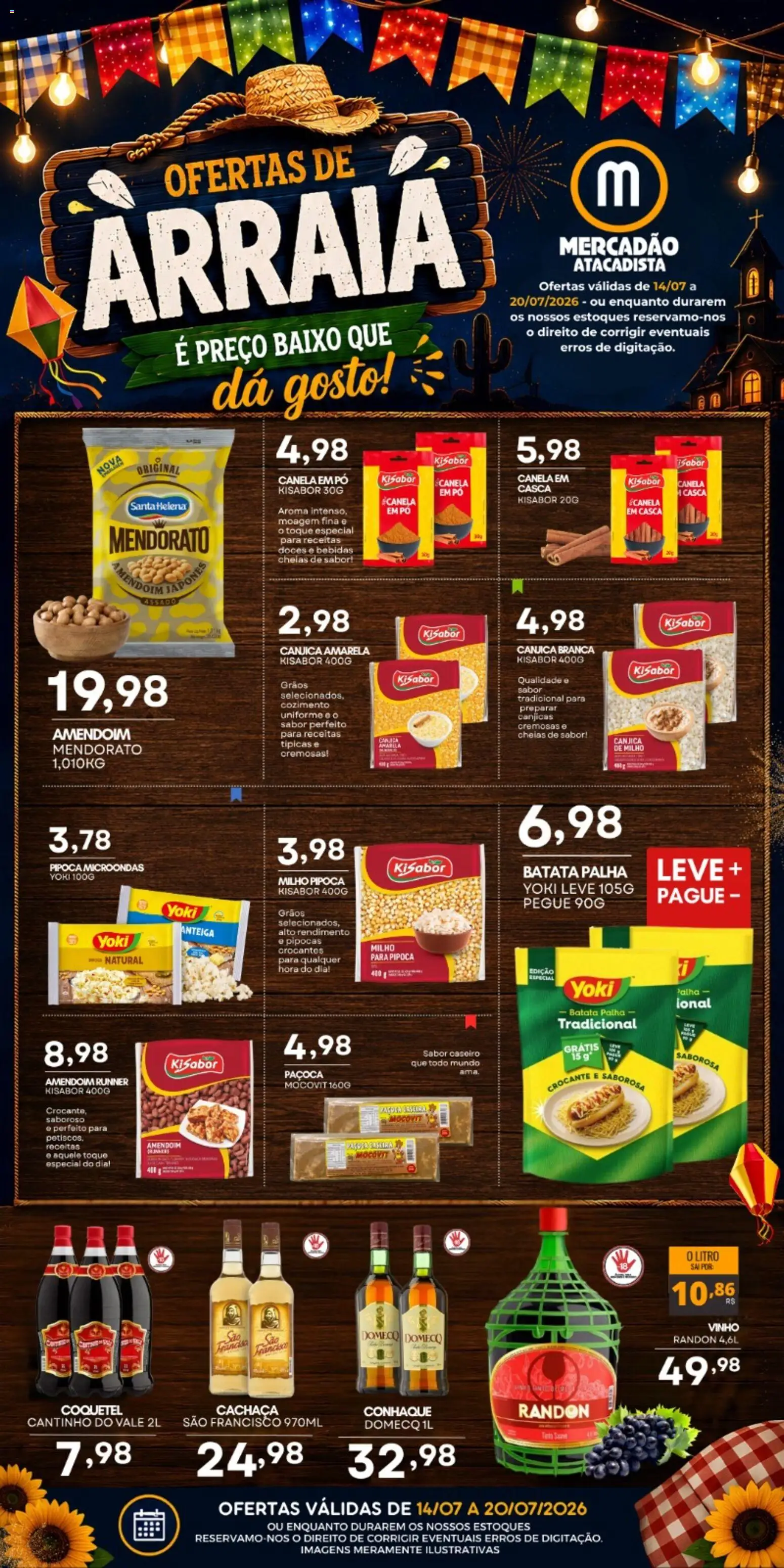 Mercadão Atacadista Folheto - válido de 14/07/2026 | Página: 1 | Produtos: Conhaque, Doces, Batata palha, Batata