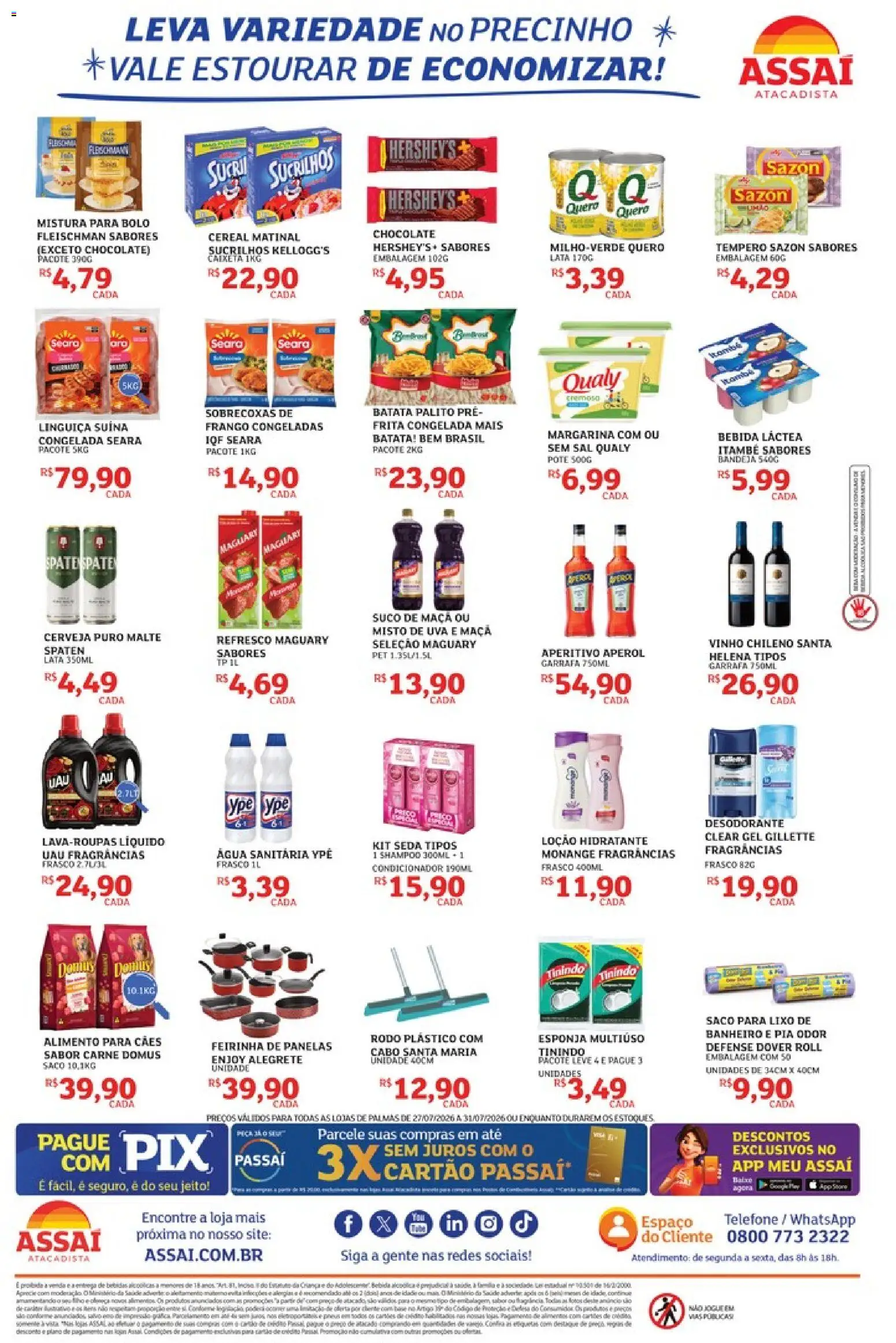 Assaí Atacadista Folheto - válido de 27/07/2026 | Página: 2 | Produtos: Sucrilhos, Telefone, Sal, Mistura para bolo
