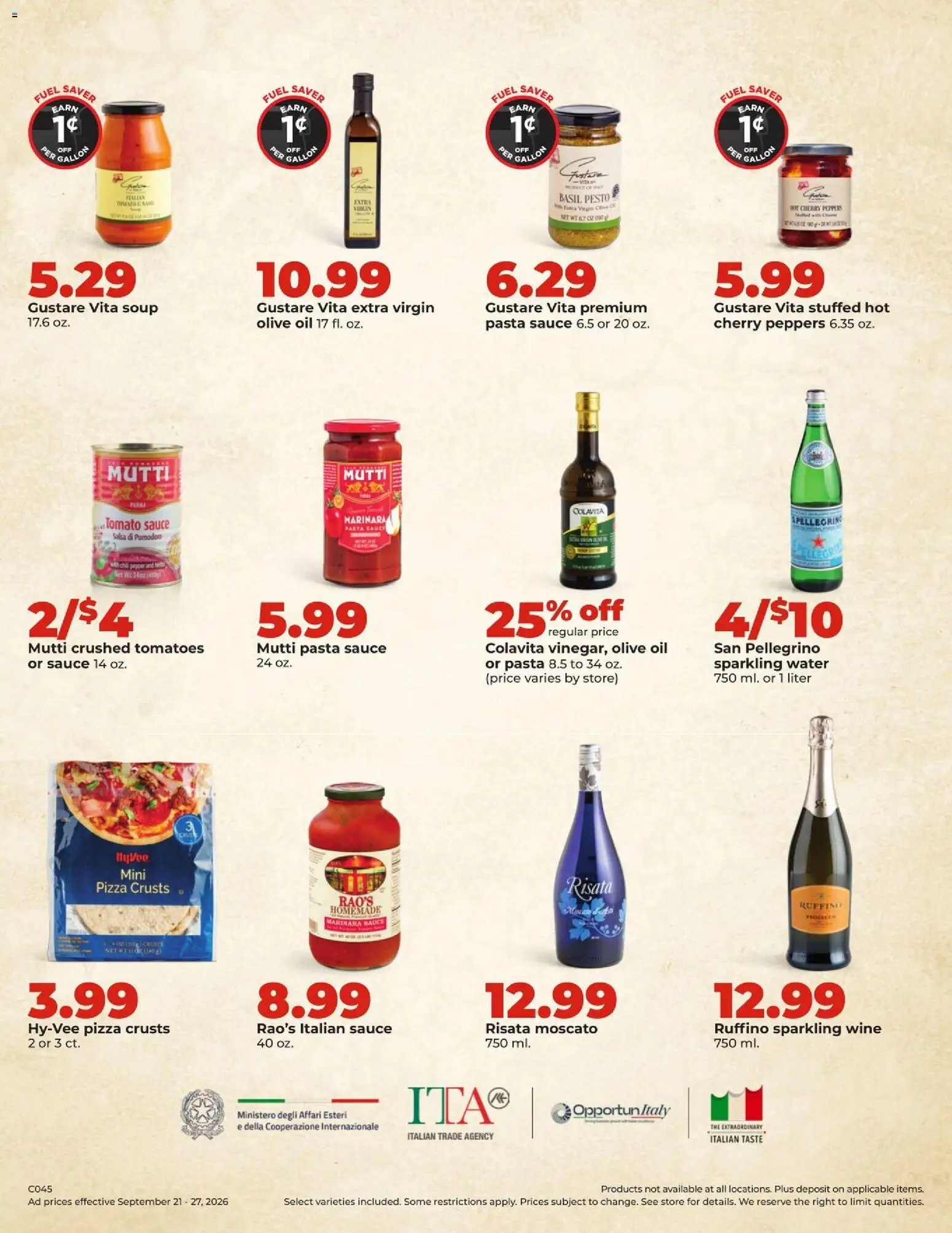 HyVee Weekly Ad - valid from 09/21/2026 | Page: 24 | Products: Olive oil, Pizza, Wine, Pesto