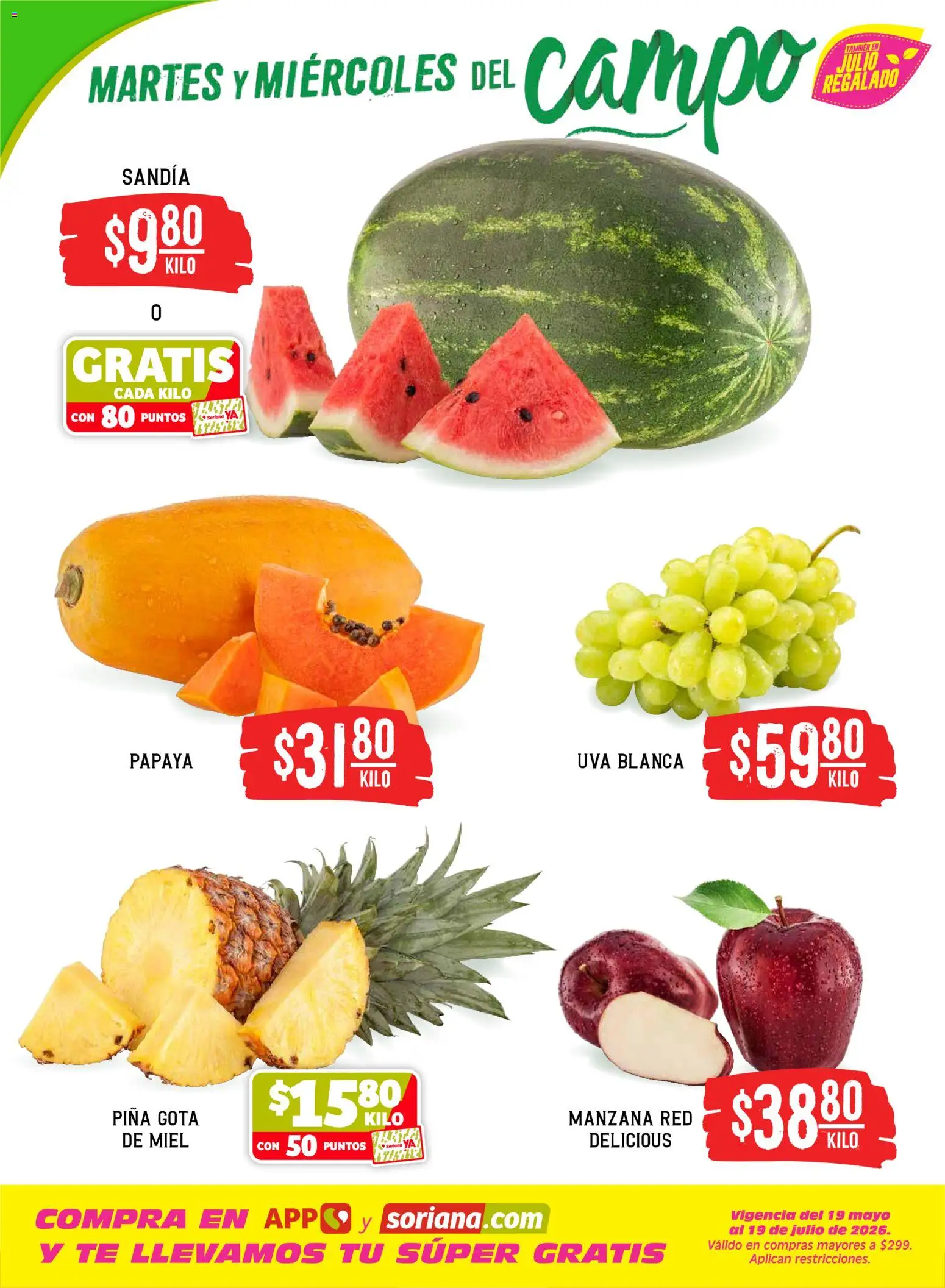 Nuevas ofertas de Soriana válidas en toda la República Mexicana desde el 23/06/2026. ¡Encuentra las mejores ofertas en Soriana Martes y Miércoles del Campo Híper: Nuevo León, Ciudad Victoria y Tampico! | Página: 2 | Productos: Sandía, Manzana, Piña, Té