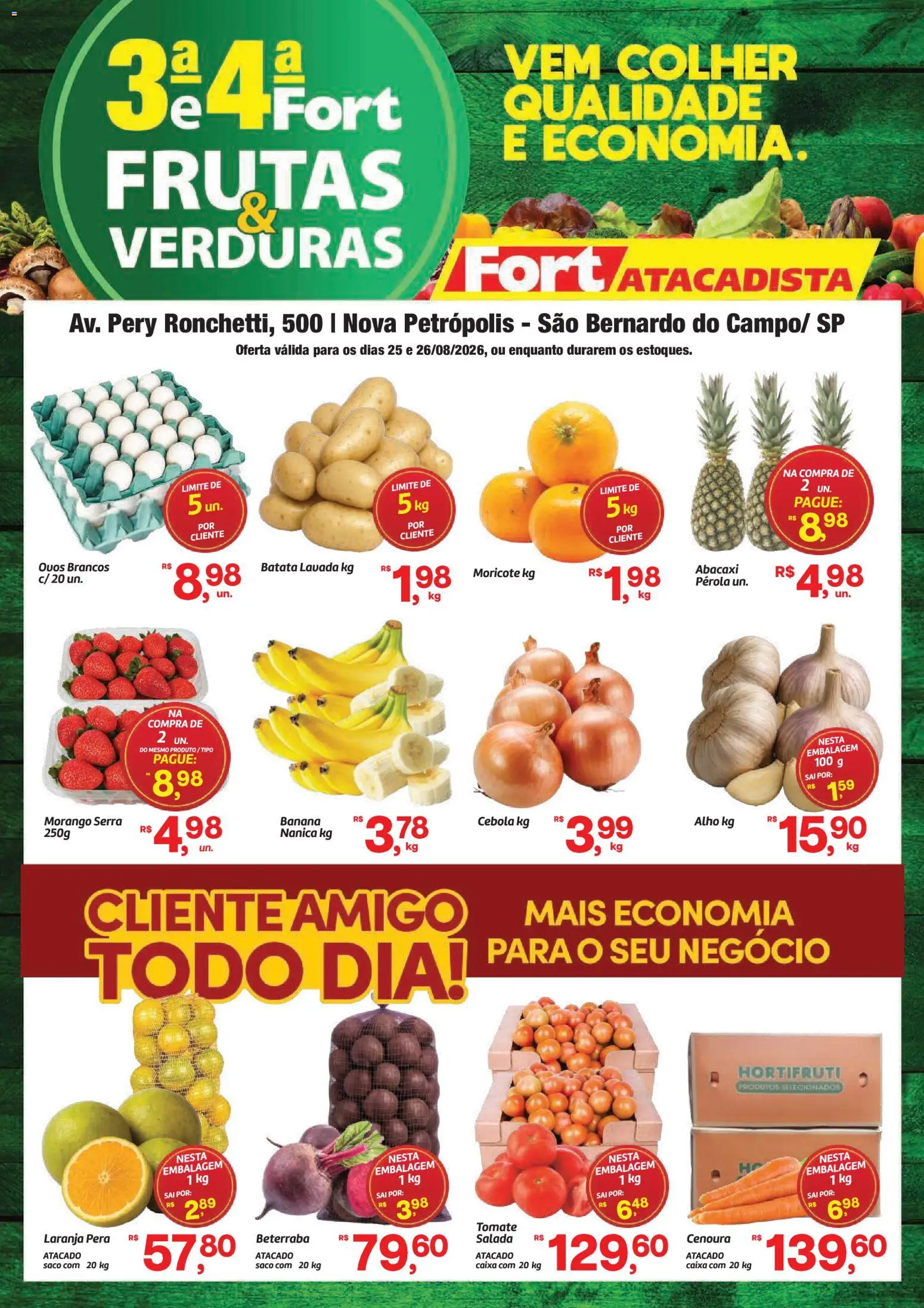 Fort Atacadista Folheto - válido de 25/08/2026 | Página: 1 | Produtos: Pera, Tomate, Abacaxi, Batata