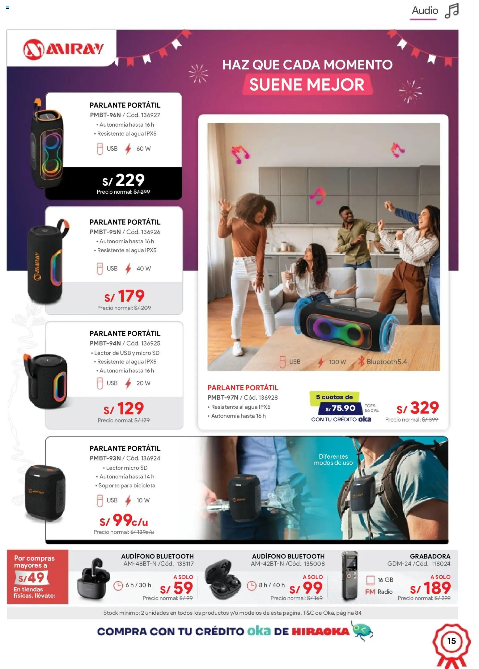 Catálogo Hiraoka válido desde 11/07/2026 | Página: 15 | Productos: Audio, Radio, Parlante, USB