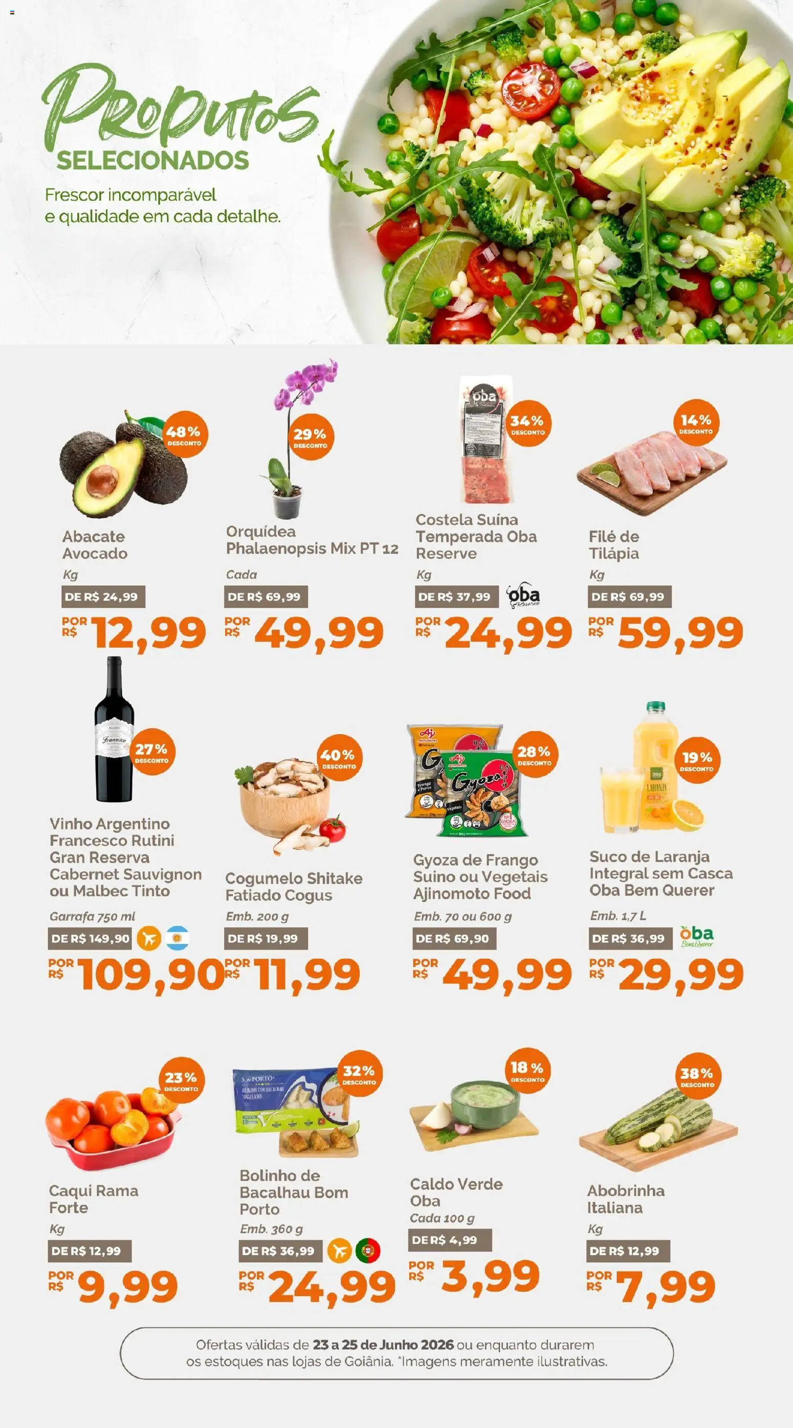 Oba Hortifruti Folheto - válido de 23/06/2026 | Página: 6 | Produtos: Bacalhau, Cogumelo, Suco, Frango