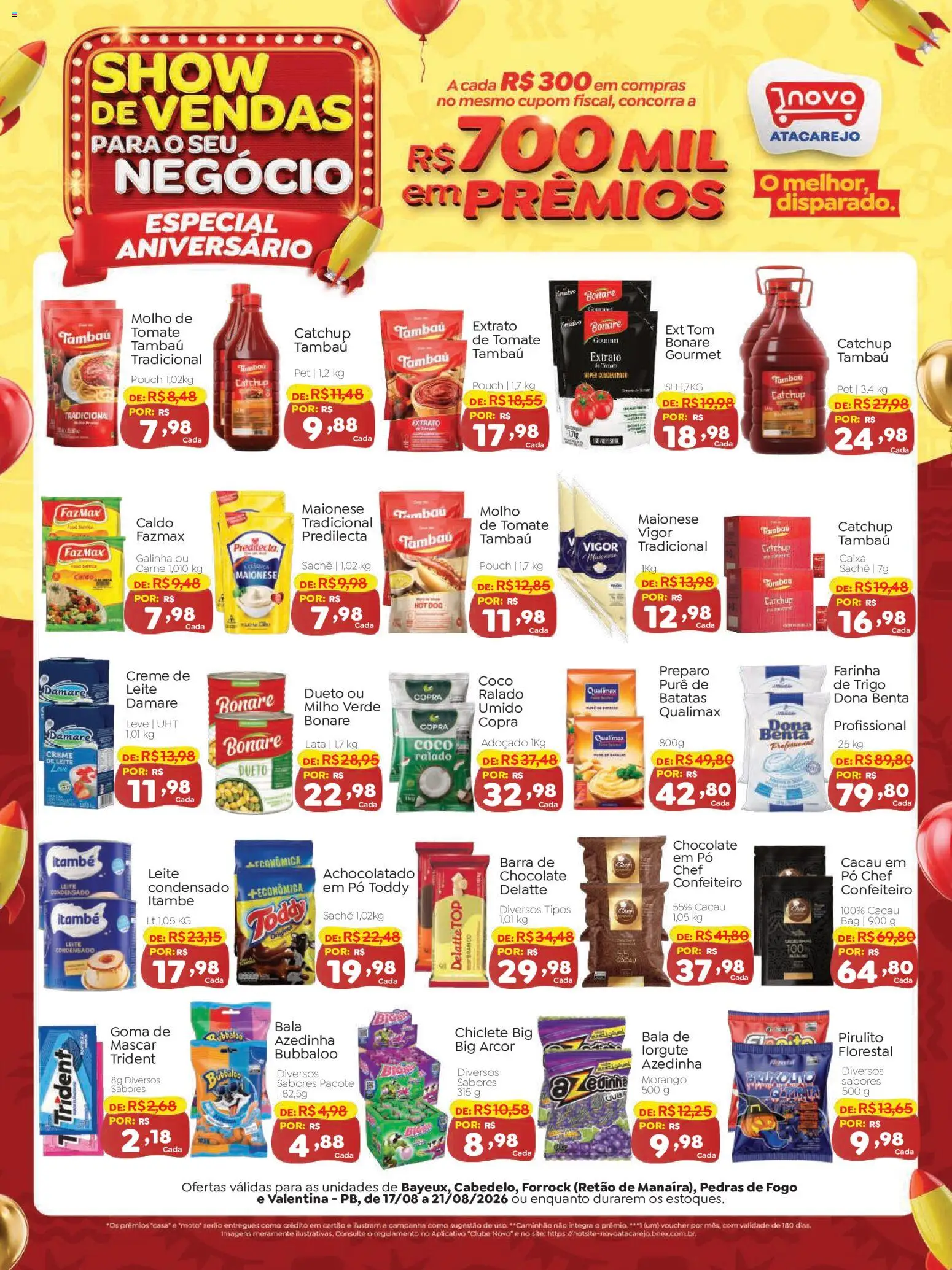 Novo Atacarejo Folheto - válido de 17/08/2026 | Página: 1 | Produtos: Tomate, Farinha, Chocolate, Creme