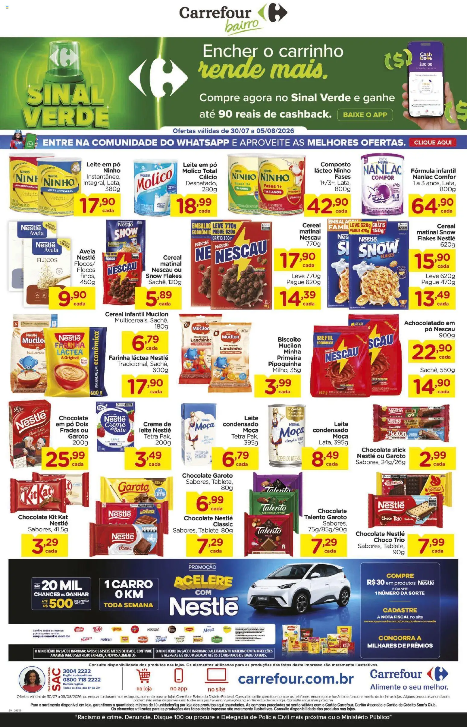 Carrefour Bairro Folheto - válido de 30/07/2026 | Página: 1 | Produtos: Pó, Achocolatado, Creme, Fórmula infantil