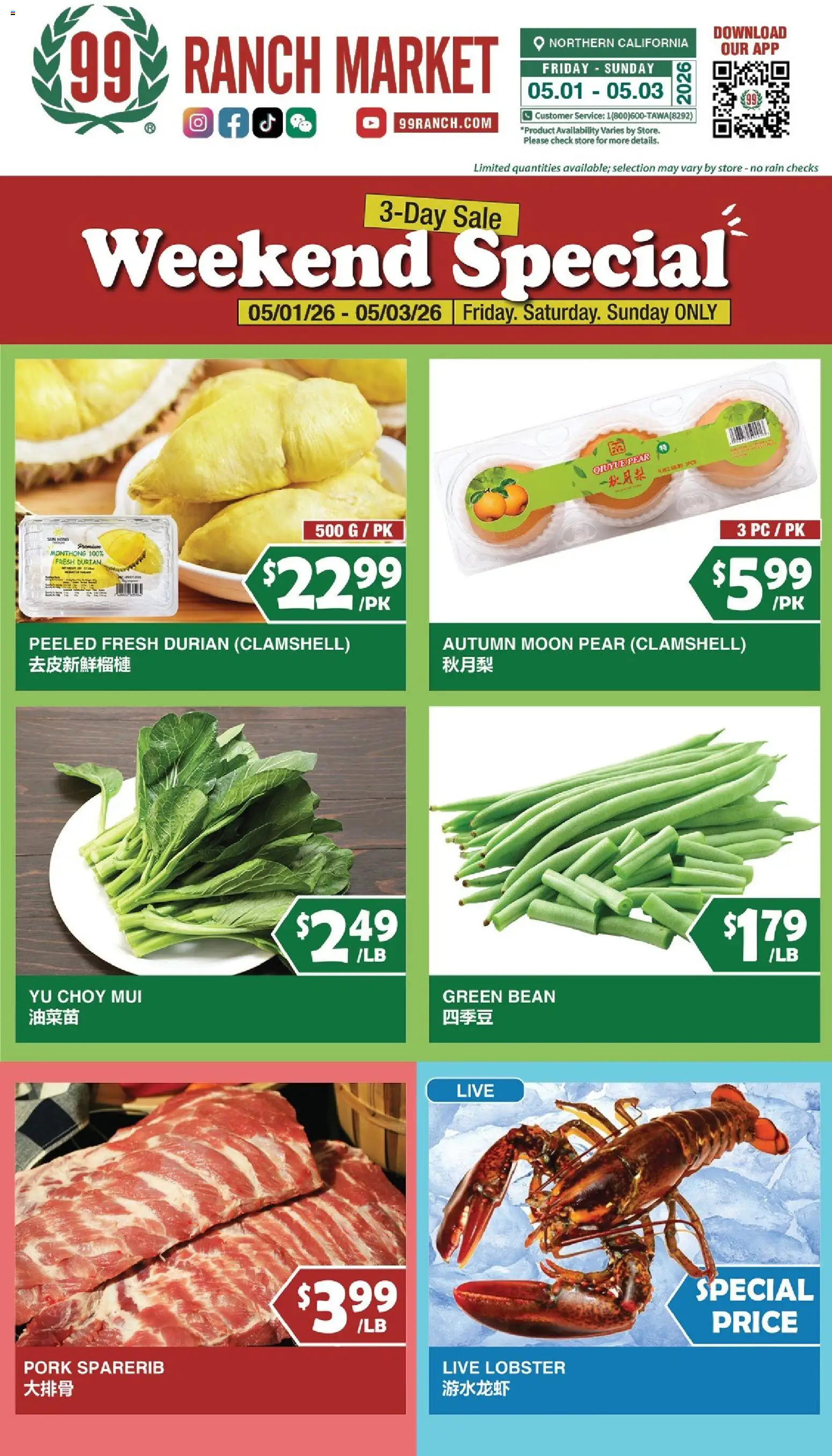 99 Ranch Market Weekend Special - valid from 01.05.2026 | Page: 1 | Products: Pork, Pear, Pc